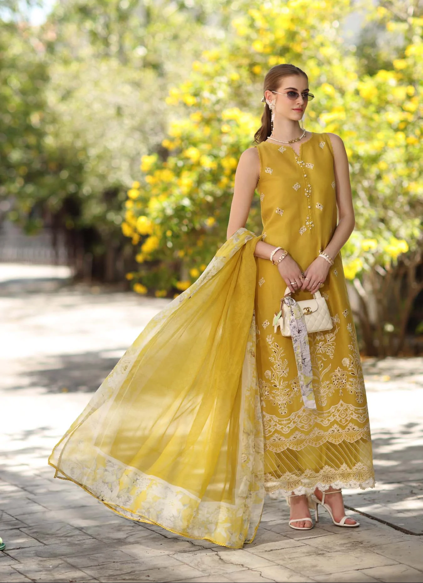 Saadia Asad Noor Eid Luxe Printskhaas Lawn – D1 - B - Mango Yellow - Image 3