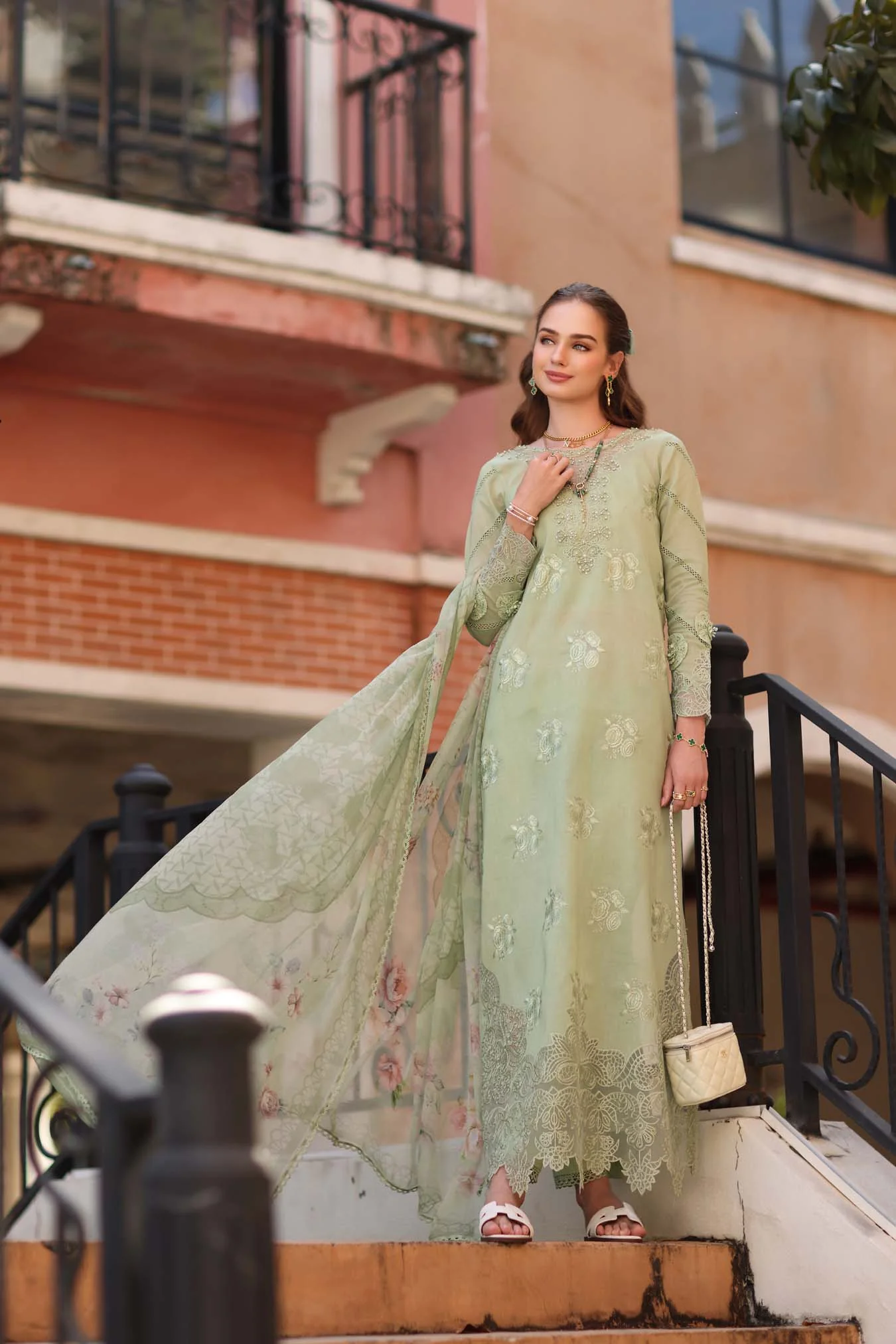 Saadia Asad Noor Eid Luxe Printskhaas Lawn – D2 - A - Opal Mint - Image 2