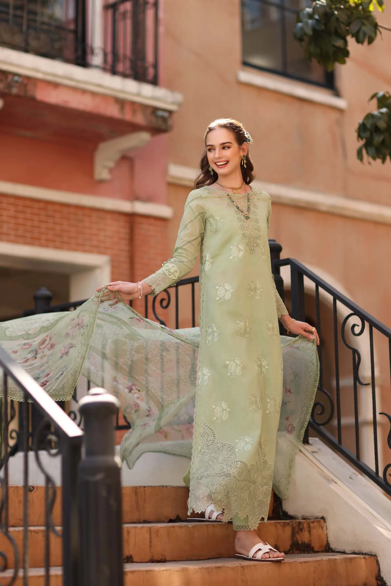 Saadia Asad Noor Eid Luxe Printskhaas Lawn – D2 - A - Opal Mint - Image 5