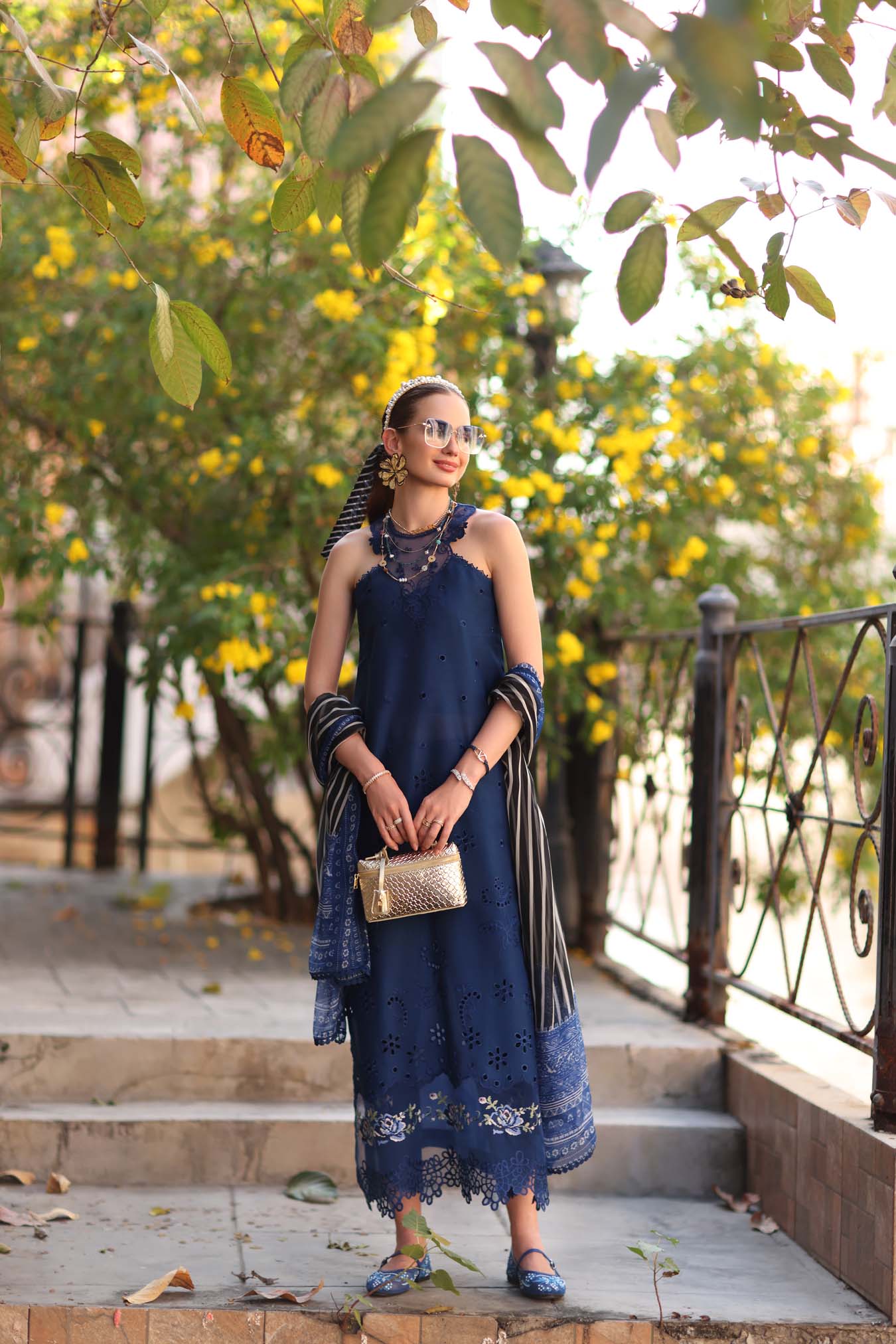 Saadia Asad Noor Eid Luxe Printskhaas Lawn – D7 - B -Sapphire Blue - Image 2