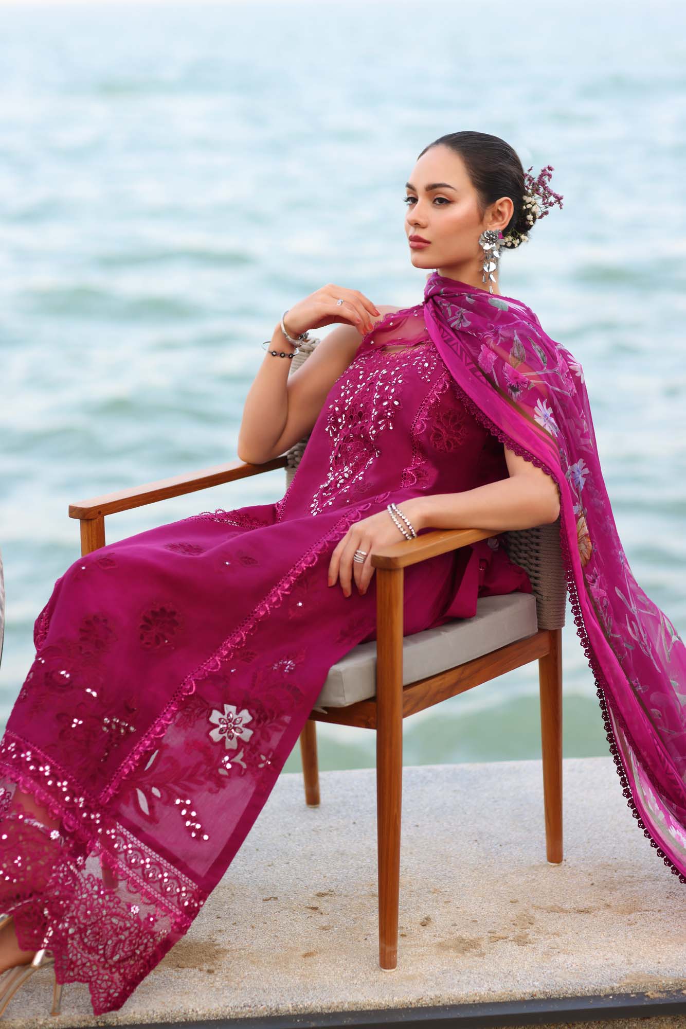 Saadia Asad Noor Eid Luxury Laserkaari Lawn – D9-A - Image 2
