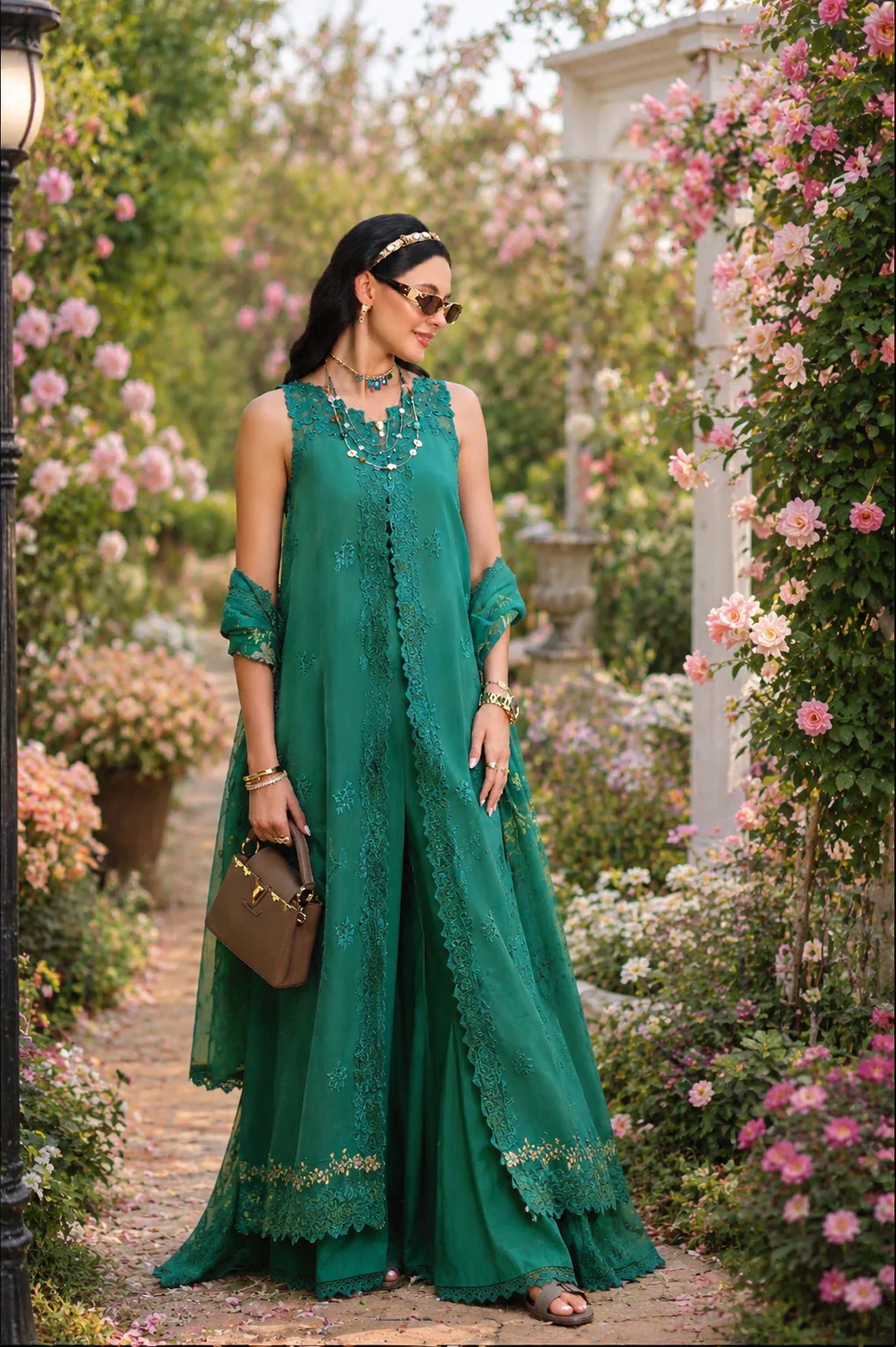 Saadia Asad Noor Eid Printskhas Lawn – D2 – Peacock Green - Image 4