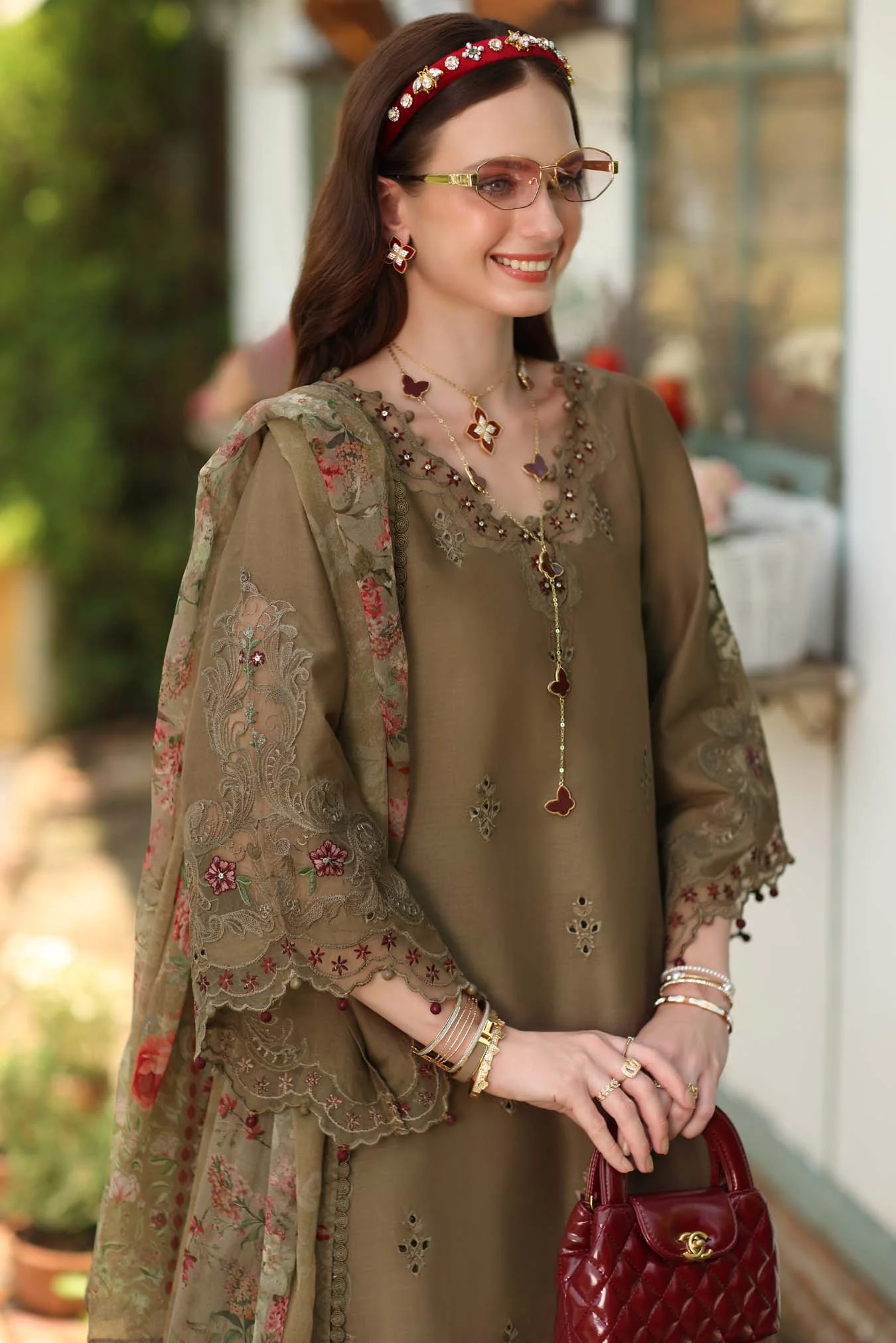 Saadia Asad Noor Eid Printskhas Lawn – D8 – Mocha Sienna - Image 3