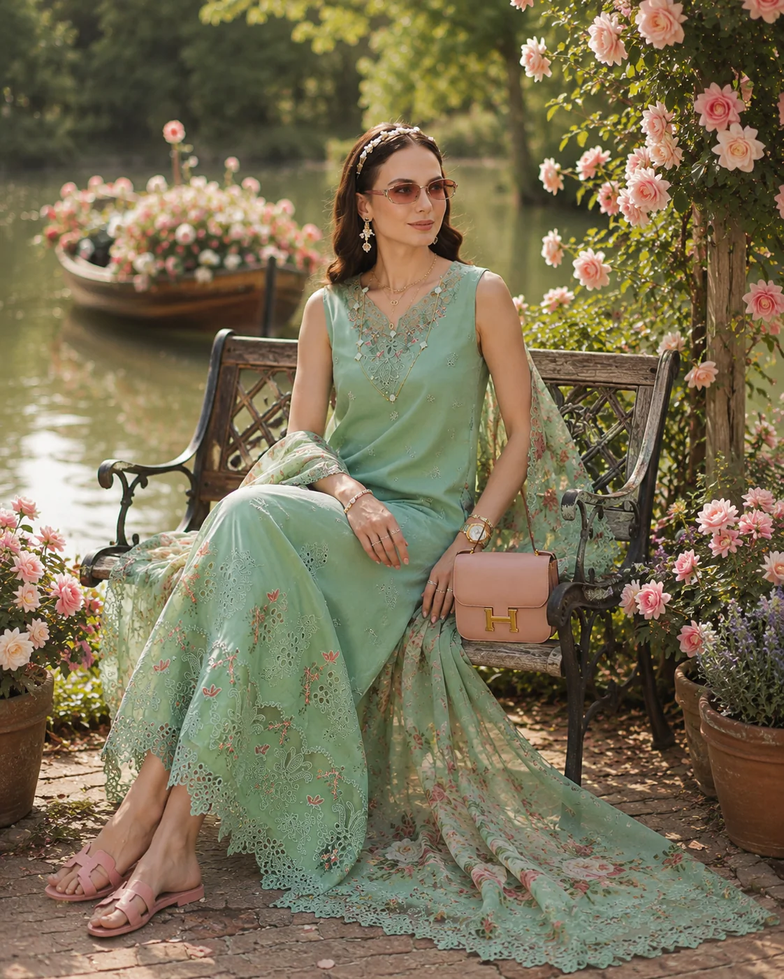 Saadia Asad Noor Eid Printskhas Lawn – D9 –  Aqua Minté - Image 4
