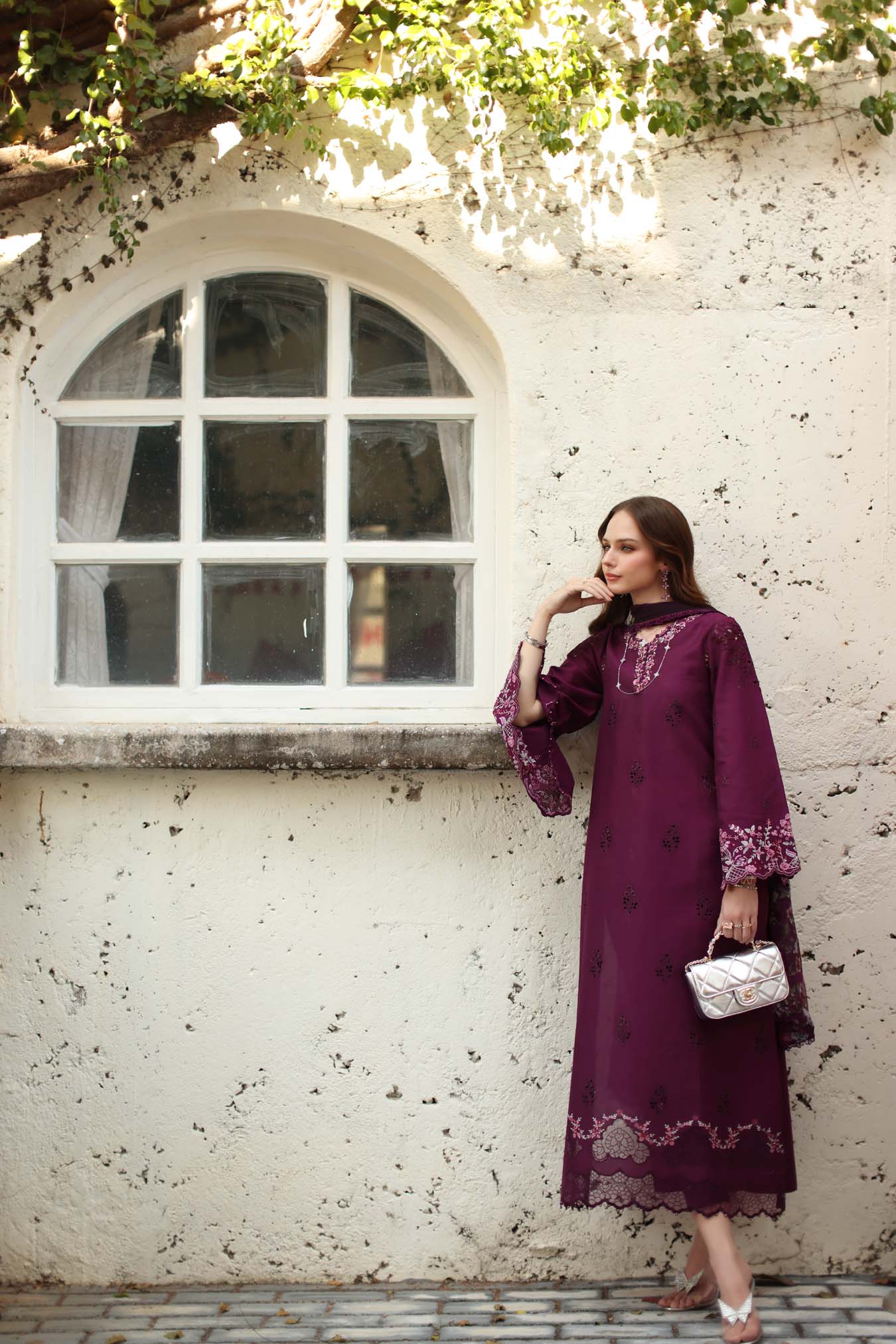 Saadia Asad Noor Luxe Chikankari Lawn – D1 - A - plumberry - Image 3