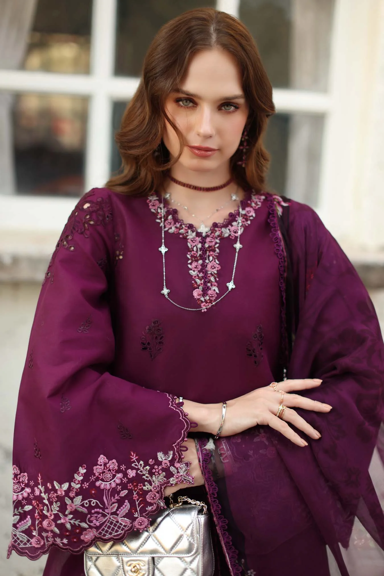 Saadia Asad Noor Luxe Chikankari Lawn – D1 - A - plumberry - Image 4