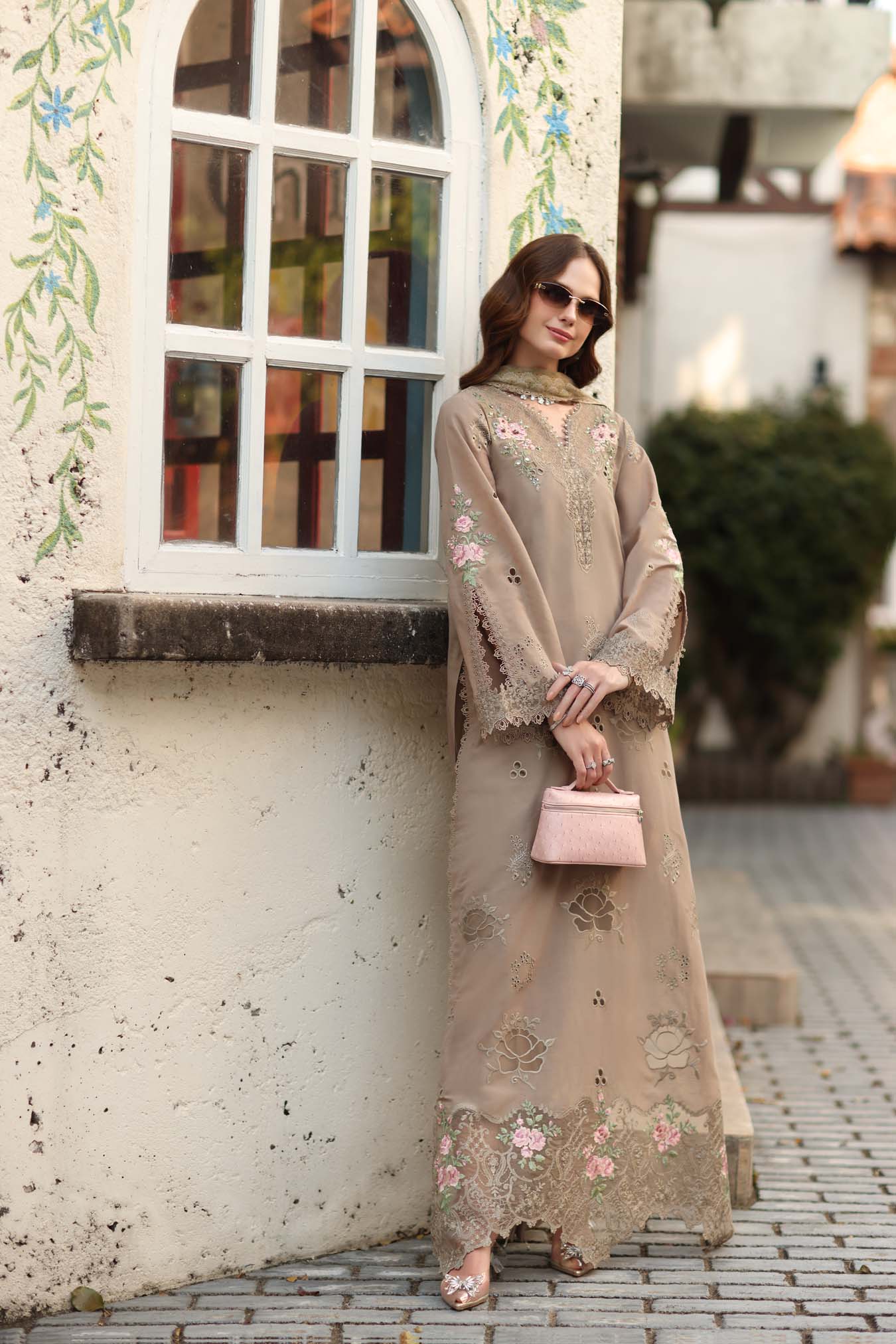 Saadia Asad Noor Luxe Chikankari Lawn – D3 - B - Soft Mocha - Image 4