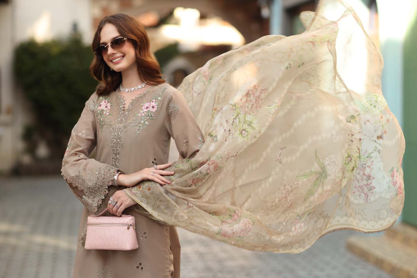 Saadia Asad Noor Luxe Chikankari Lawn – D3 - B - Soft Mocha - Image 5