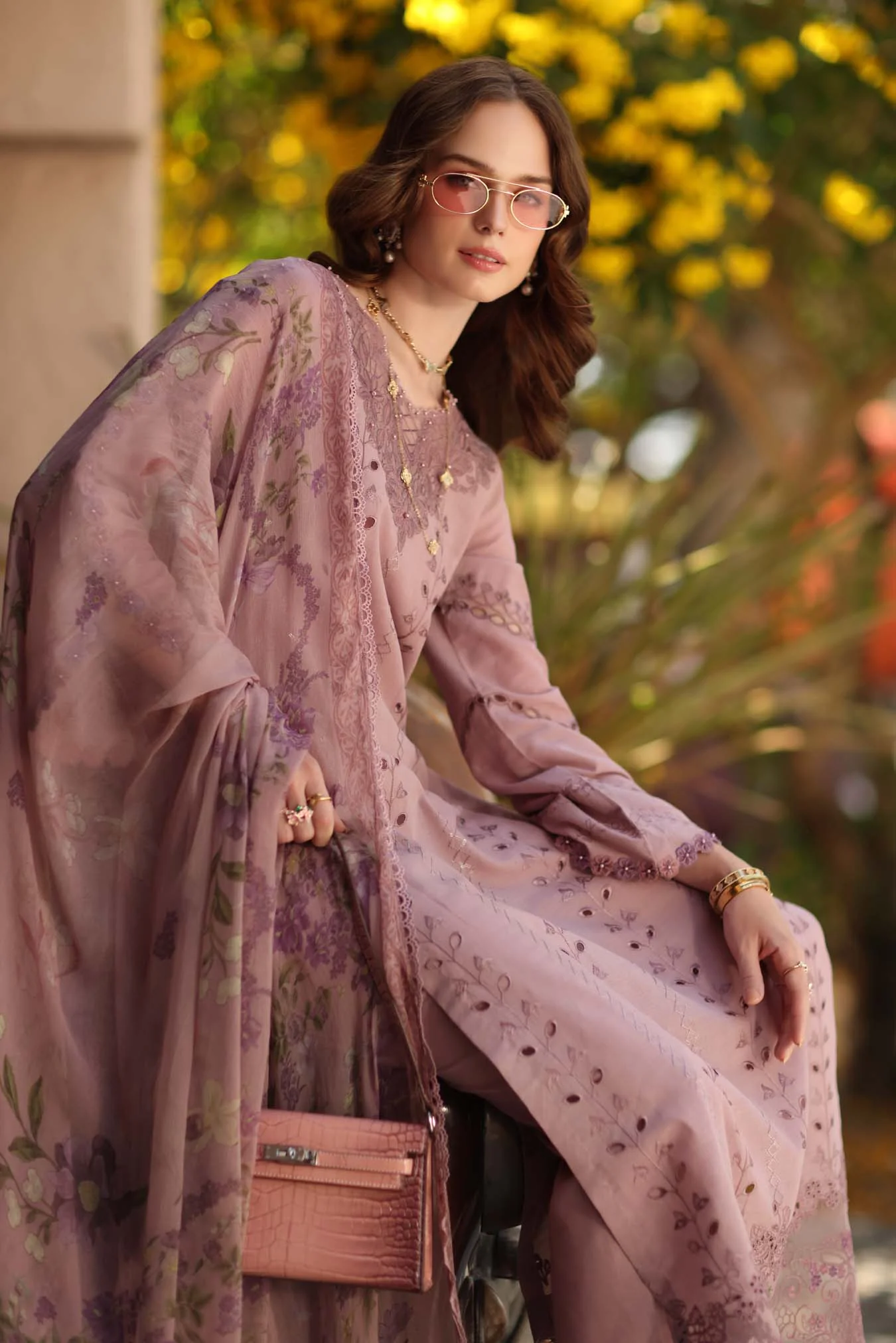 Saadia Asad Noor Luxe Chikankari Lawn – D4 - B - Dusky Rose - Image 6