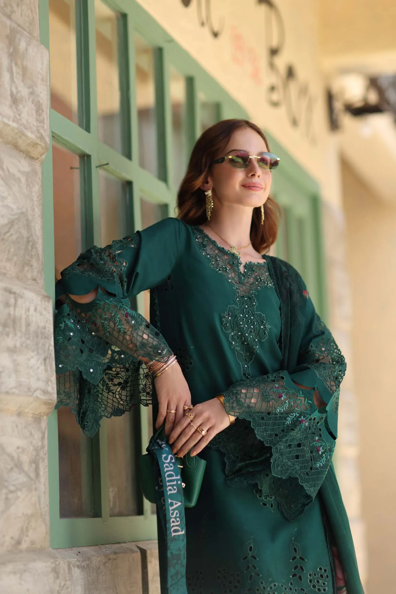 Saadia Asad Noor Luxe Chikankari Lawn – D6 - B - Emerald Green - Image 3