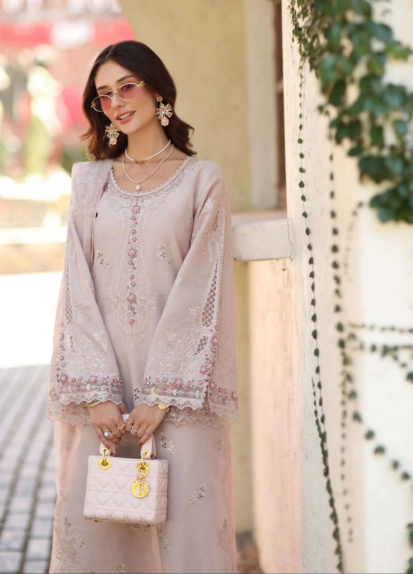 Saadia Asad Noor Luxe Chikankari Lawn – D7 - A - Soft Rose Mink - Image 2