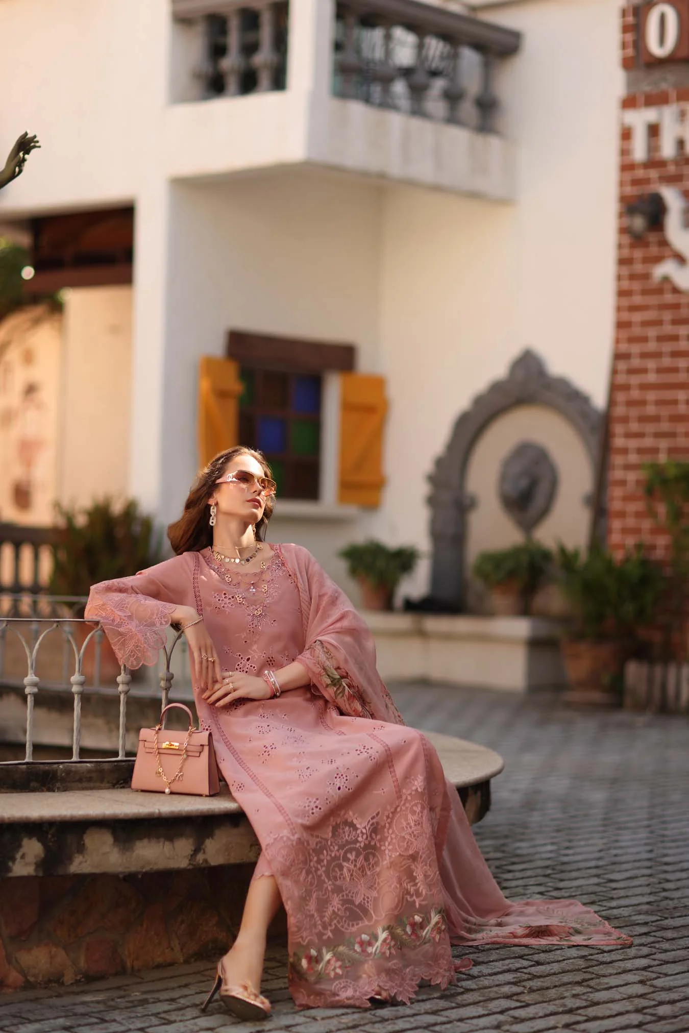 Saadia Asad Noor Luxe Chikankari Lawn – D8 - B - Petal Pink - Image 3