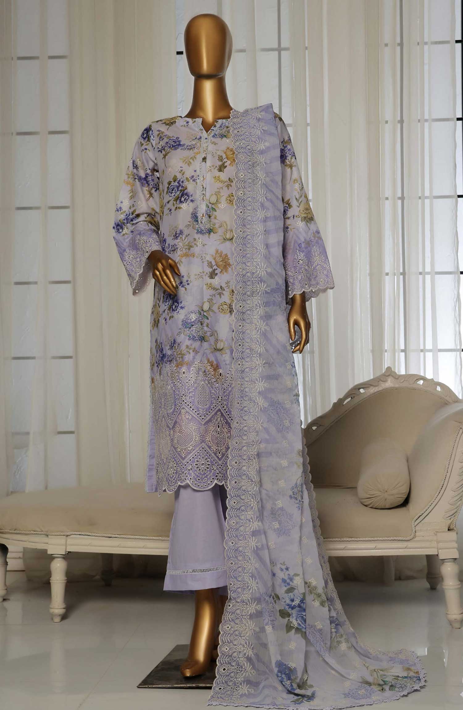 Sadabahar RTW/Stitched Embroidered Laser Fusion Chikankari Lawn – D-04 - Image 2