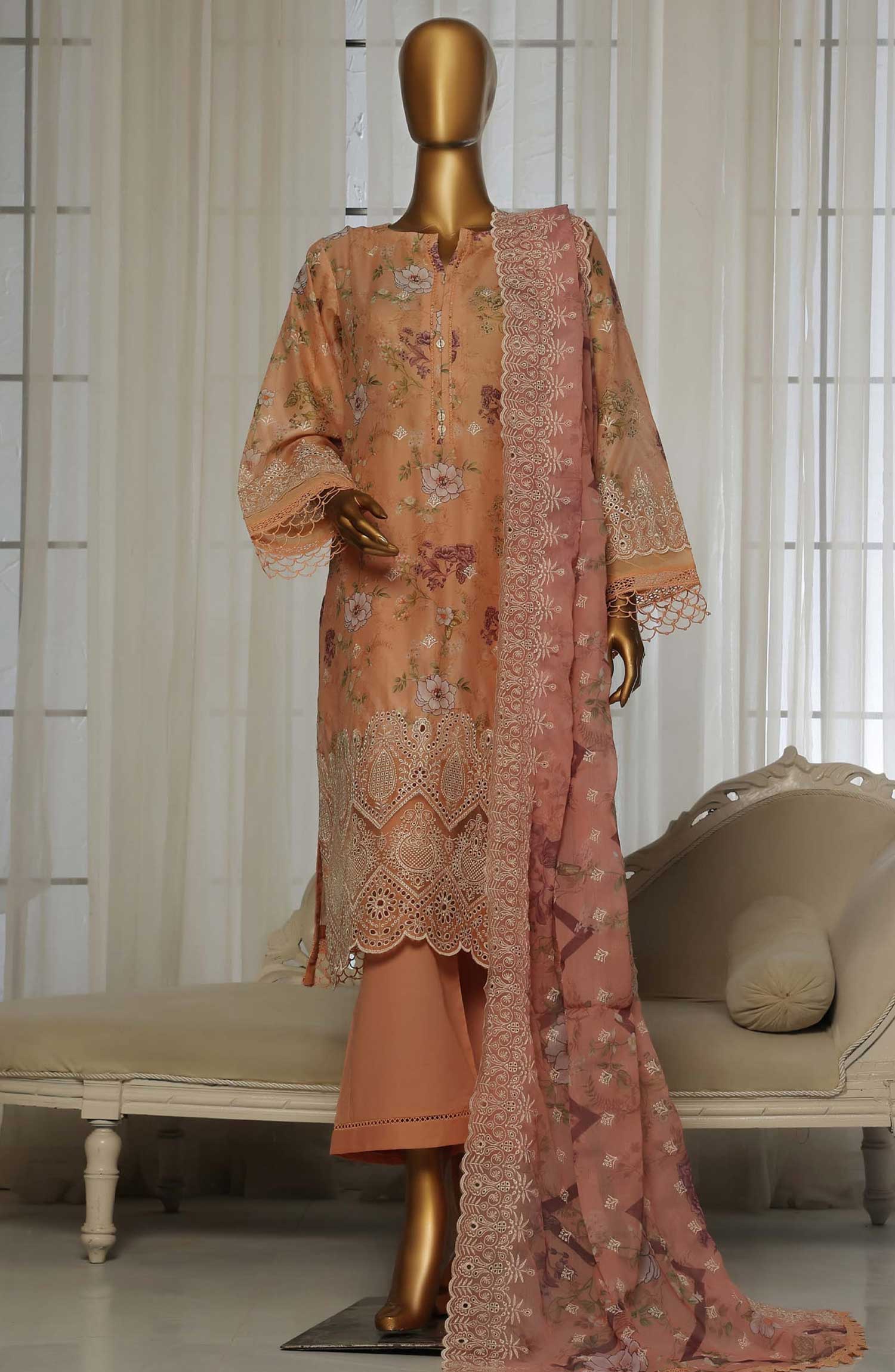 Sadabahar RTW/Stitched Embroidered Laser Fusion Chikankari Lawn – D-05 - Image 2