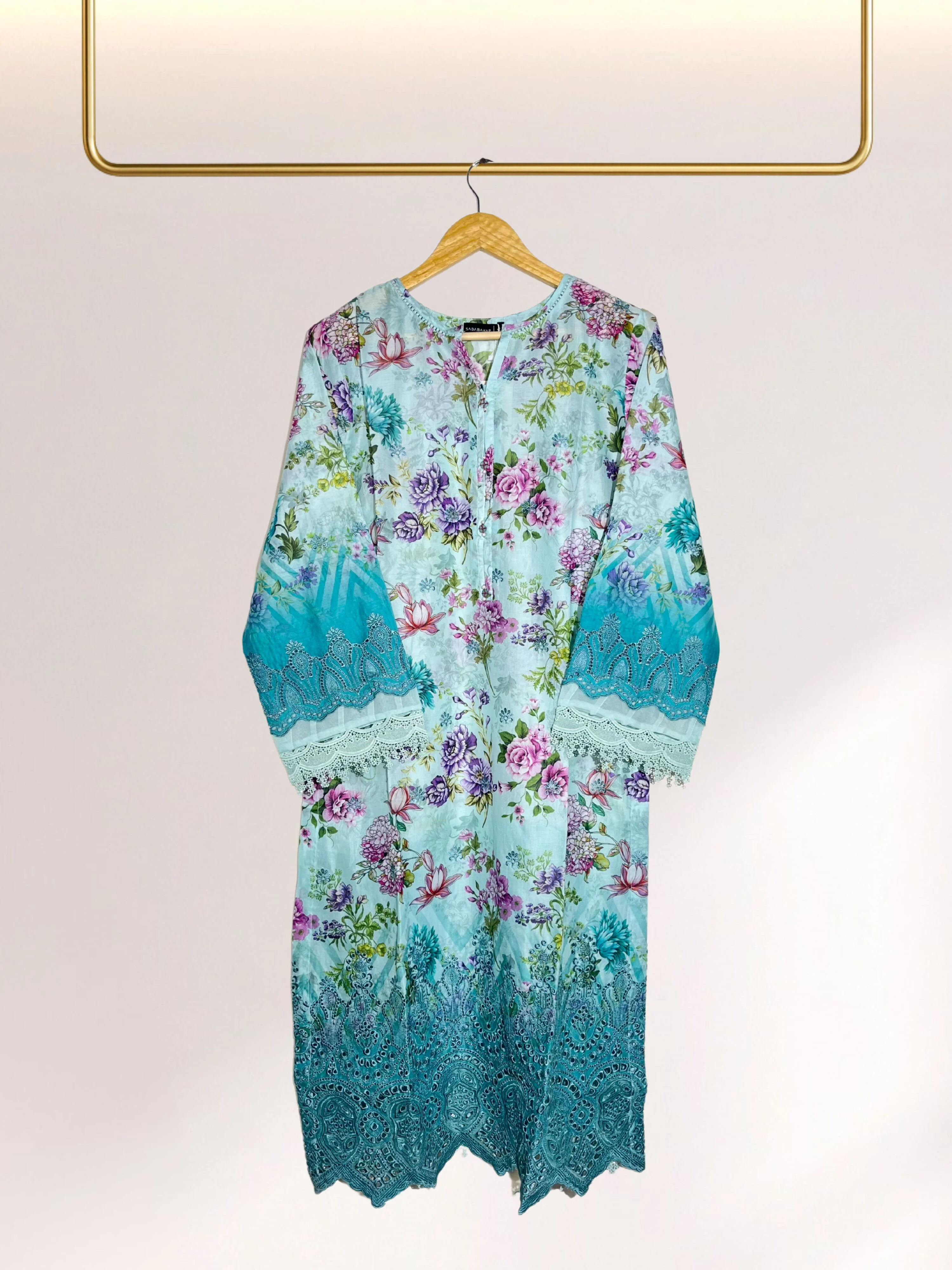 Sadabahar RTW/Stitched Embroidered Laser Fusion Chikankari Lawn – D-08 - Image 3
