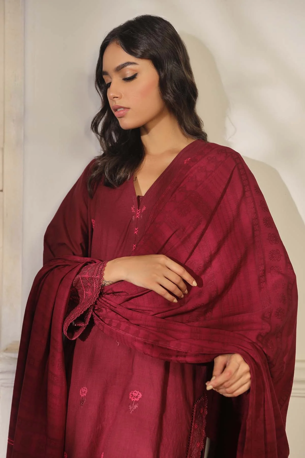 Sahar Embroidered Cross Hatch 3 Piece Collection – SD-V2-23-02 - Image 5
