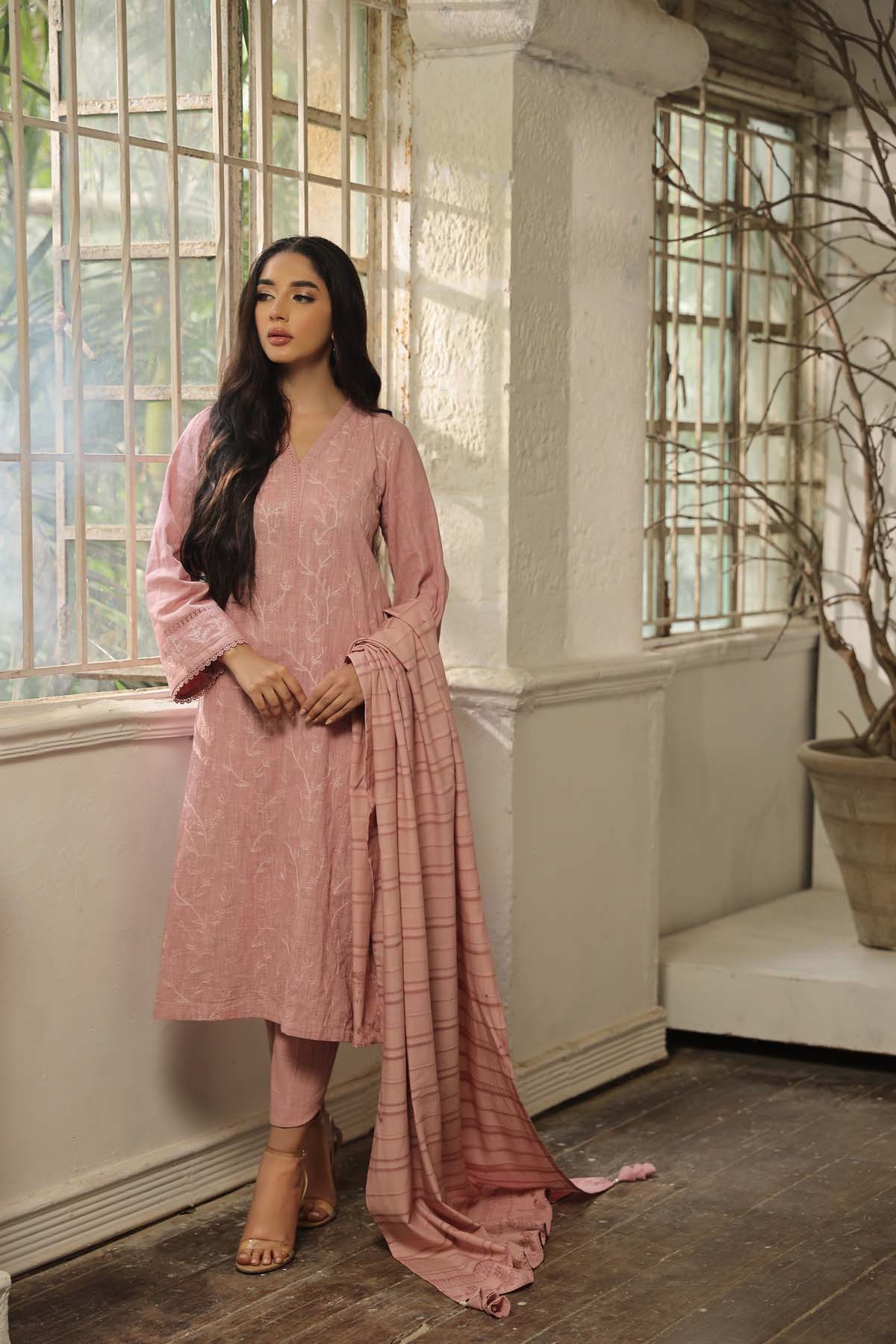 Sahar Embroidered Cross Hatch 3 Piece Collection – SD-V2-23-04 - Image 2
