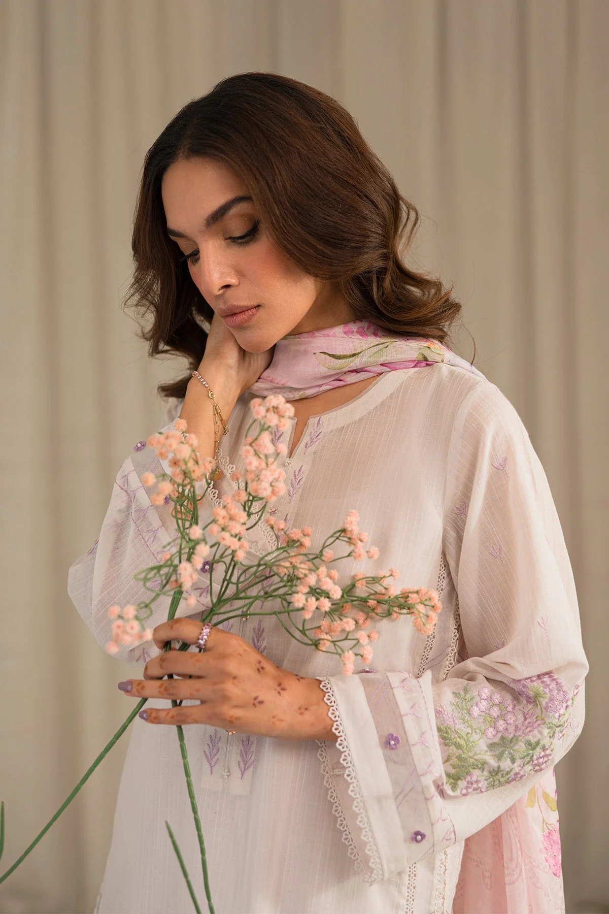 Sahar Mirage Luxury x Kiran Malik Lawn Collection – Slub Lawn 3 Piece (Embroidered)-S24-ES-L1-05 - Image 2