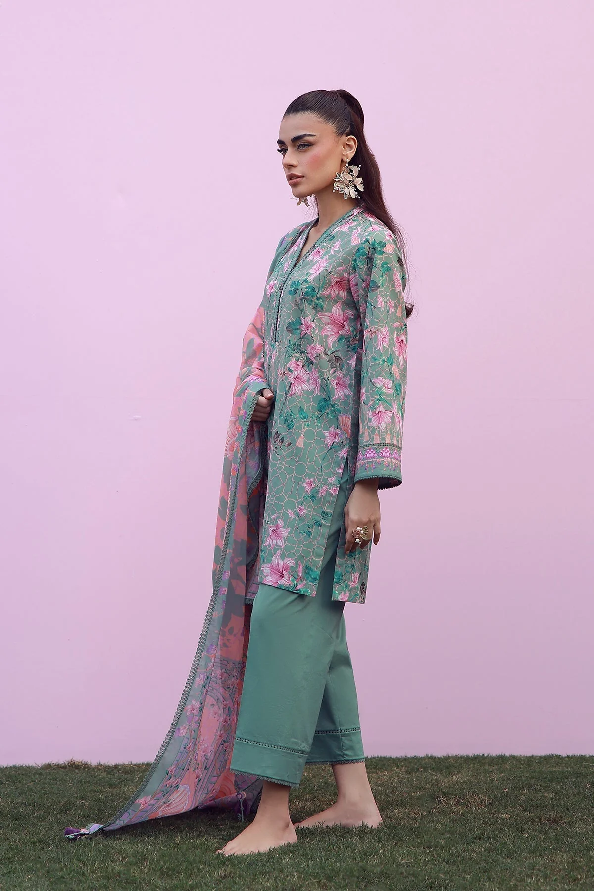 Sahar Mirha Lawn – Olive Blush Reverie - Image 4