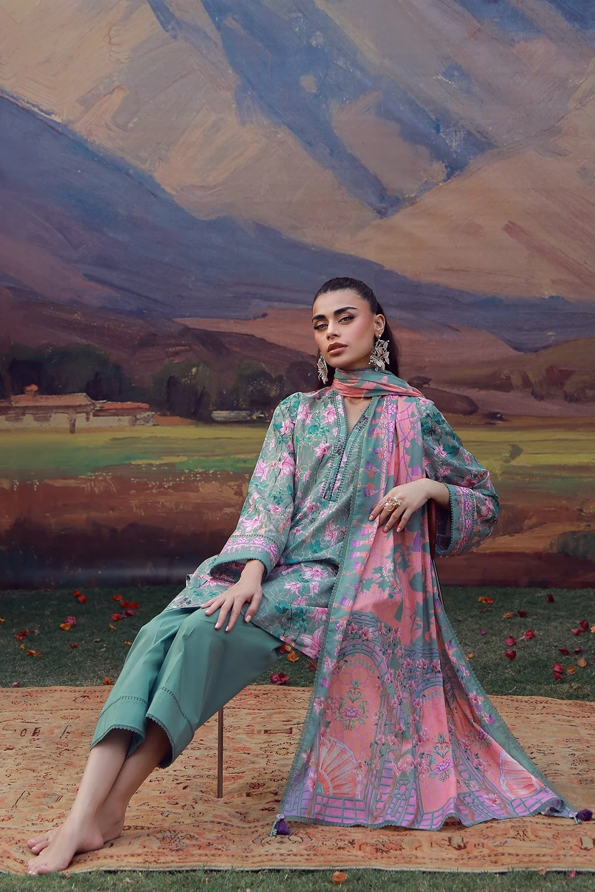 Sahar Mirha Lawn – Olive Blush Reverie - Image 6