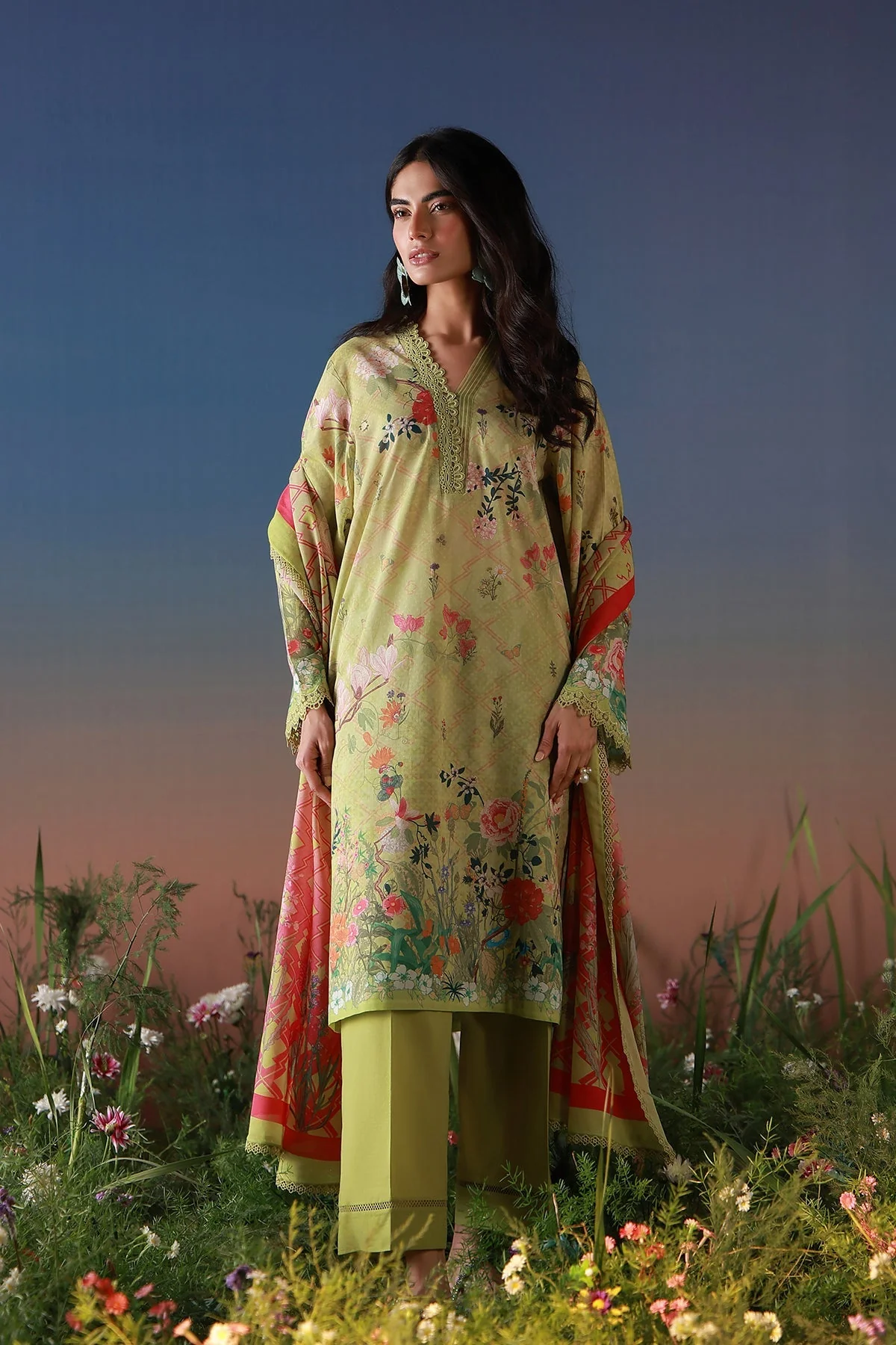 Sahar Mirha Lawn – Olive Petal - Image 5