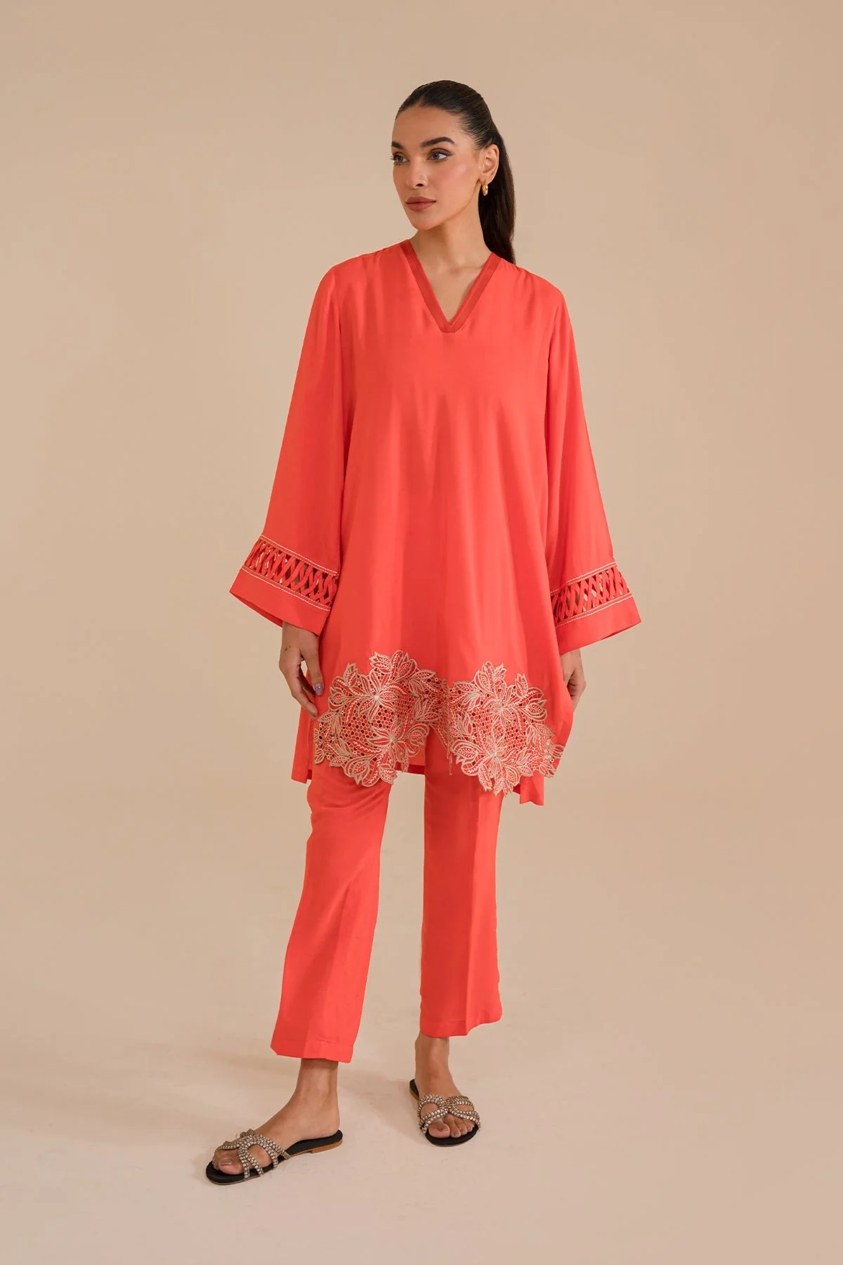 Sahar Pret/Stitched Lawn Embroidered Collection 2024 – Tangarine - Image 2