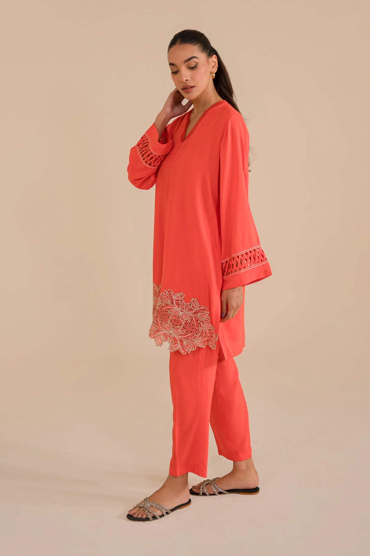 Sahar Pret/Stitched Lawn Embroidered Collection 2024 – Tangarine - Image 3