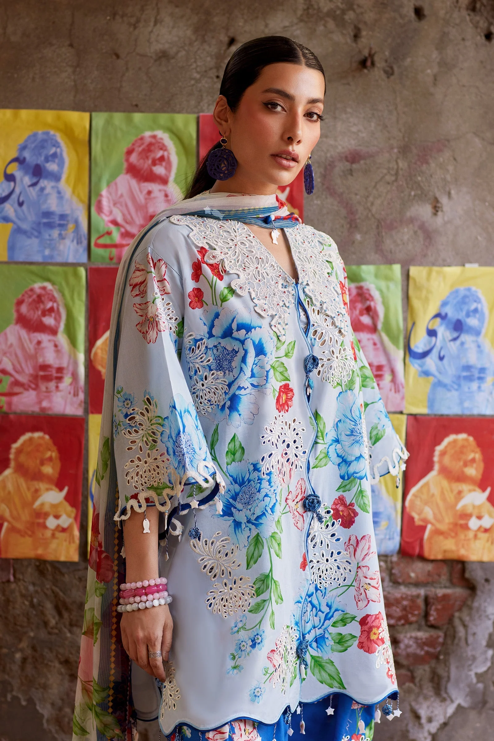Zaha Festive Luxury Lawn – Blue Poppy (Z-02) - Image 3