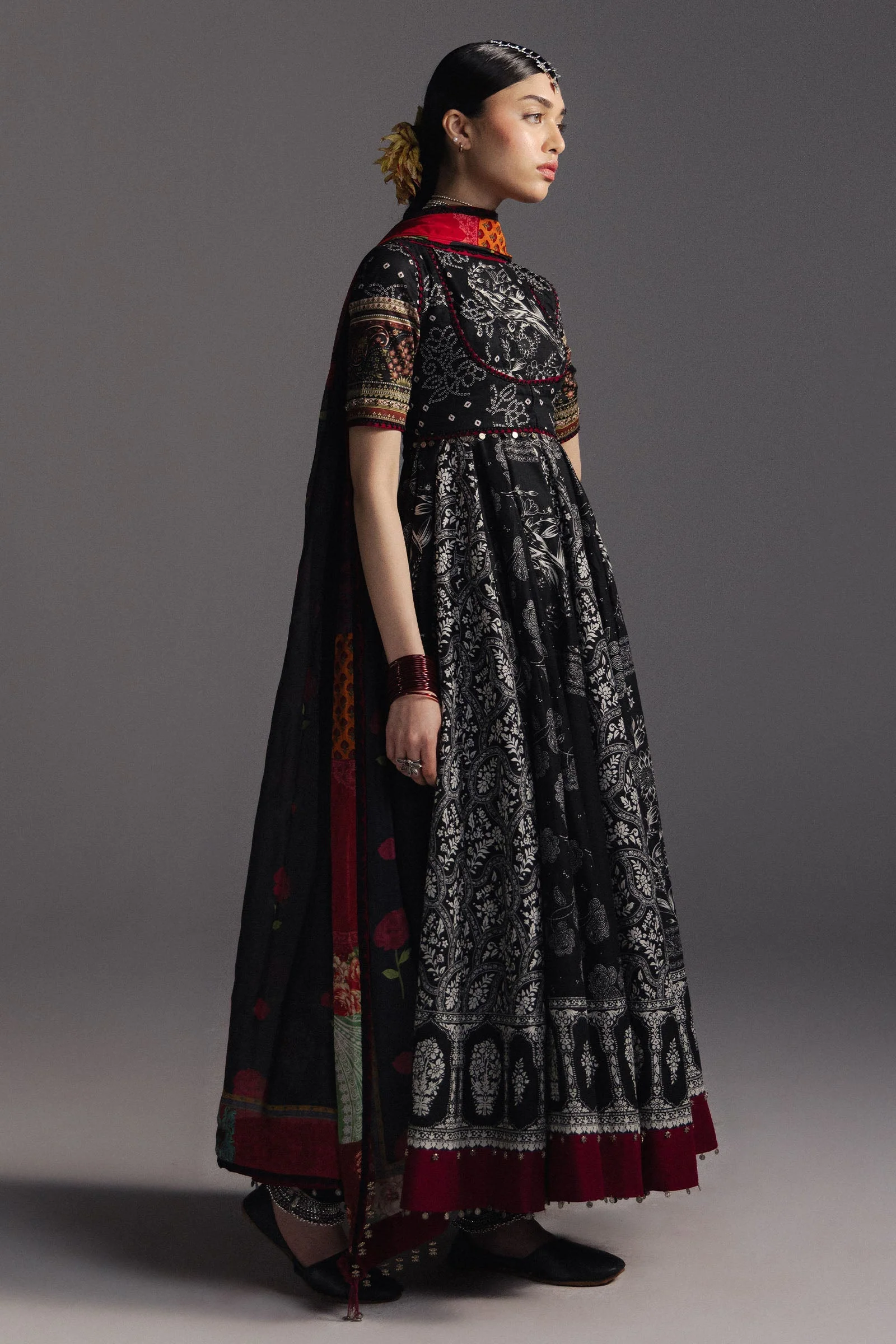 Zara Shahjahan Anarkali Festive Luxury Lawn – Surkh Bahar-D1 - Image 2