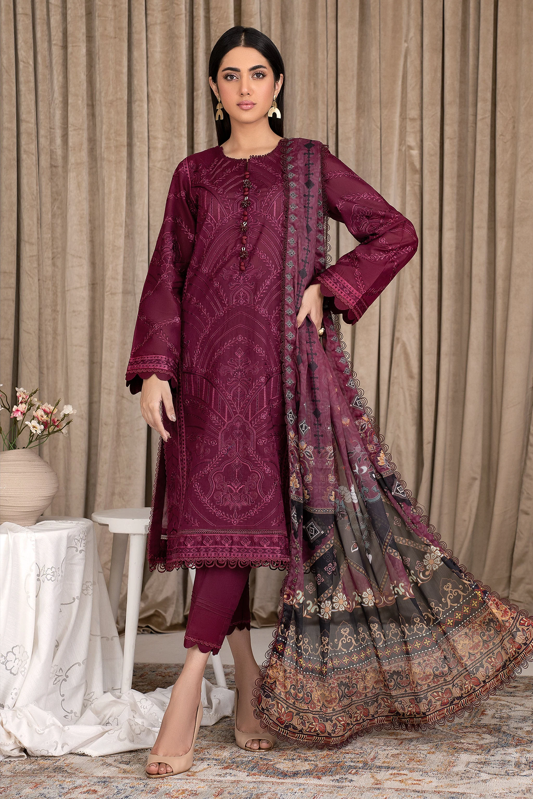 Zarif Eid Lawn Collection 2023 – ZEL 01 Rose Wood - Image 2