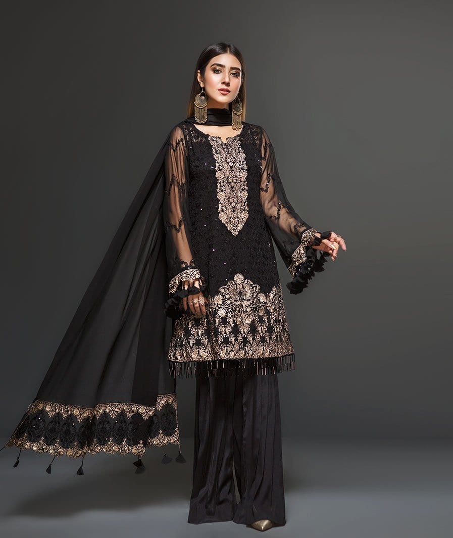 Zarif Embroidered Chiffon Collection 2019 – Mist Black - Image 3