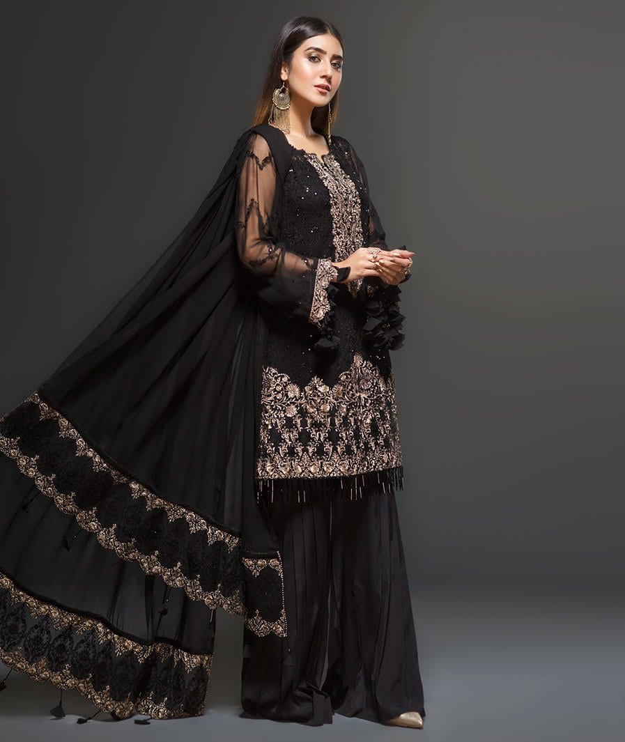 Zarif Embroidered Chiffon Collection 2019 – Mist Black - Image 4