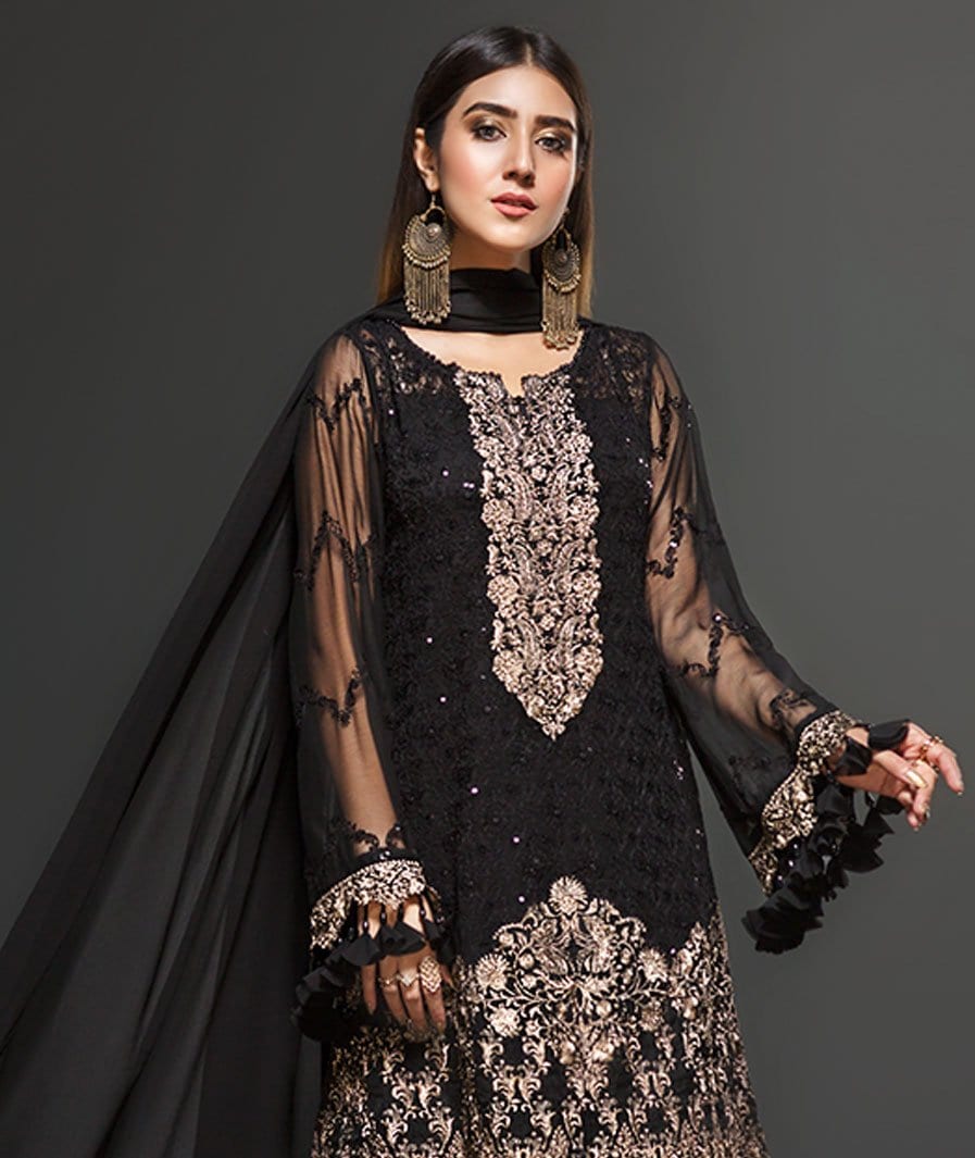 Zarif Embroidered Chiffon Collection 2019 – Mist Black - Image 5