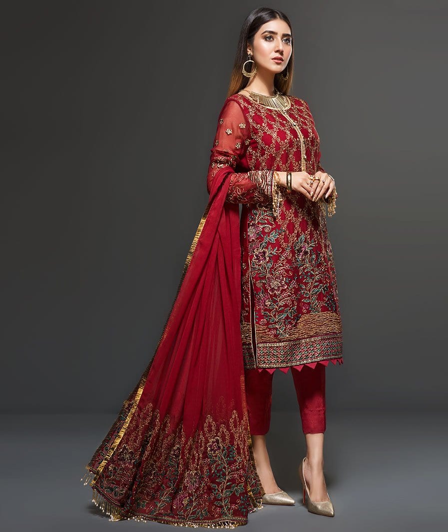 Zarif Embroidered Chiffon Collection 2019 – Rouge - Image 3