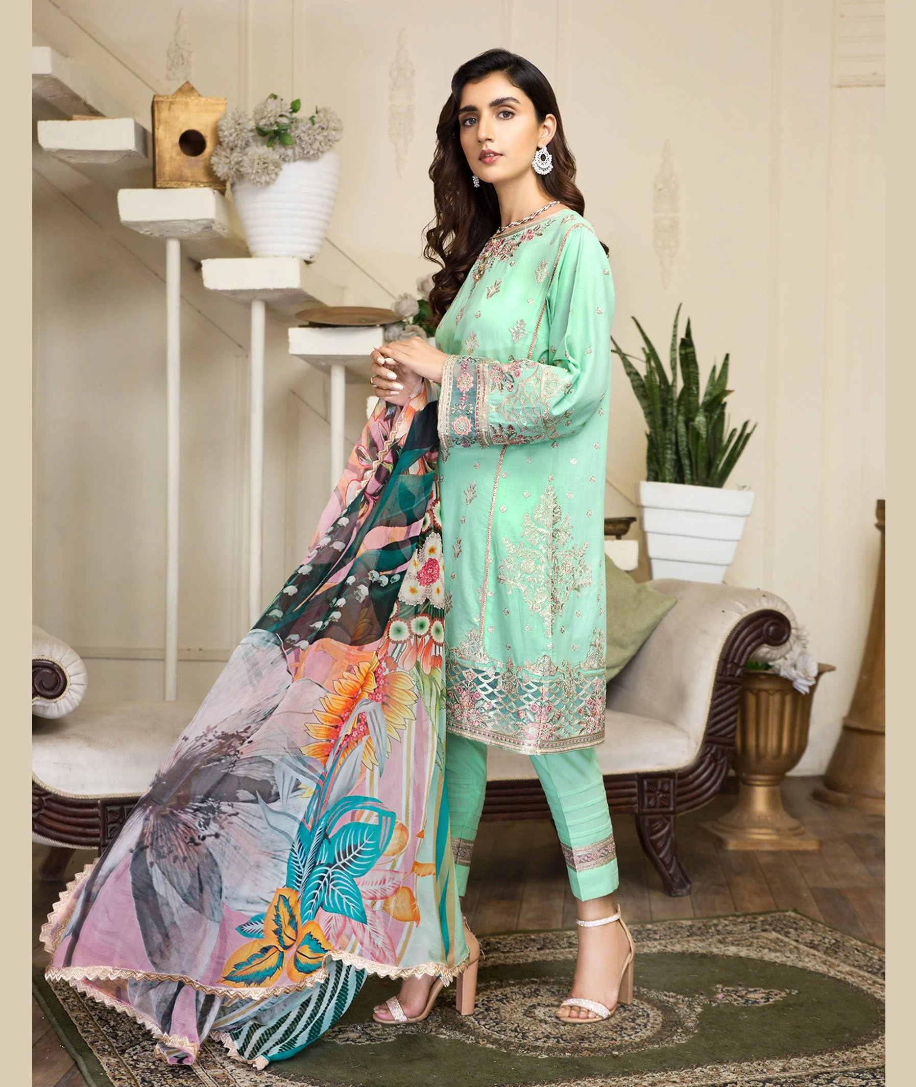 Zarif Festive Eid Lawn Collection – MIST GREEN - Image 3
