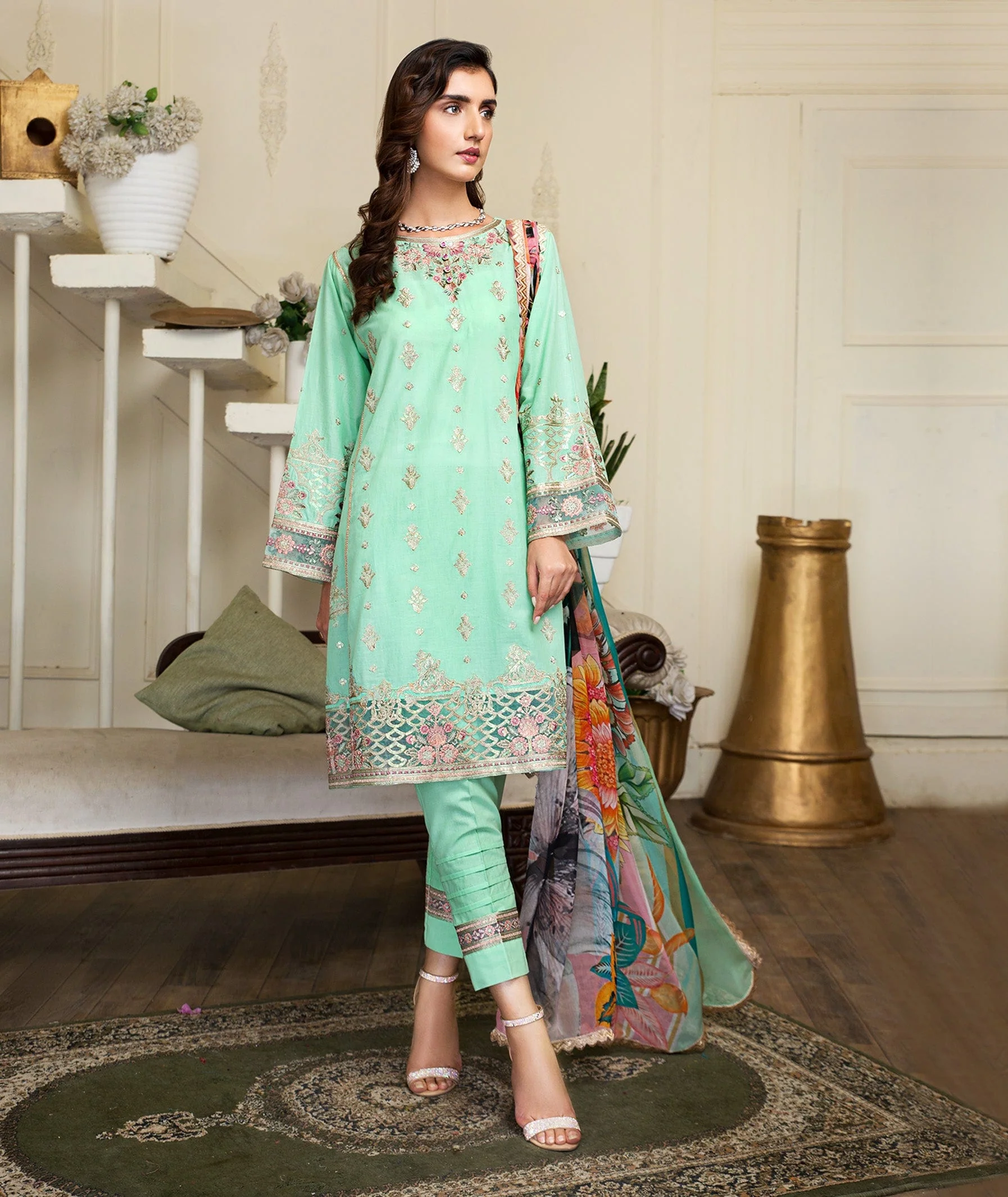 Zarif Festive Eid Lawn Collection – MIST GREEN - Image 4