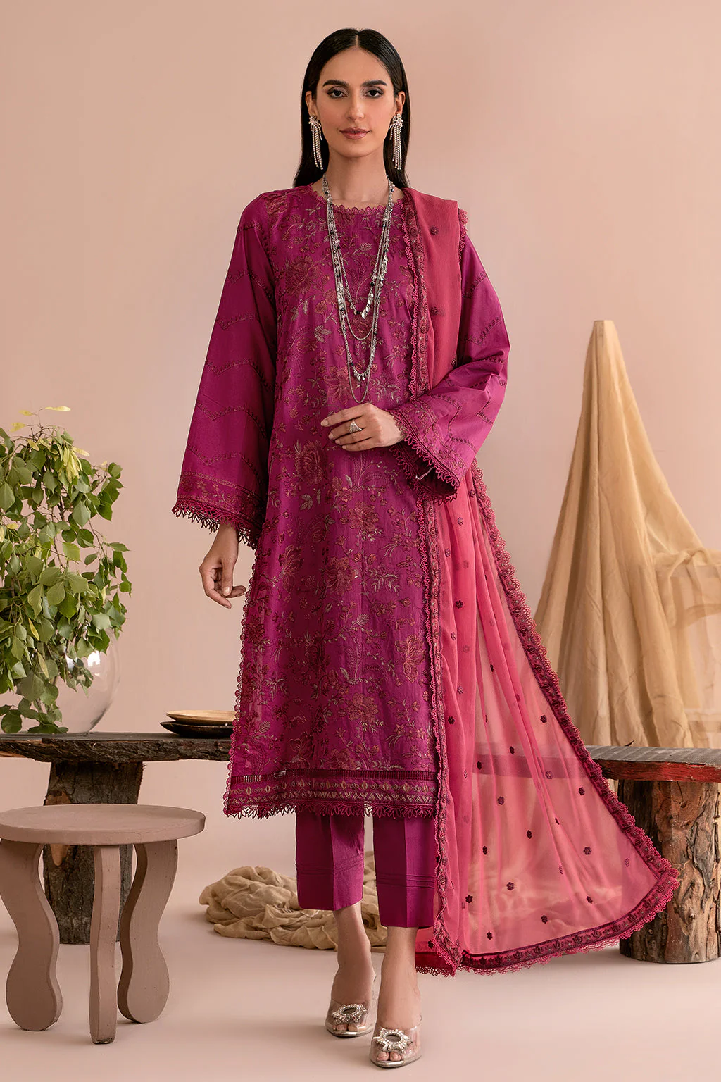 Zarif Festive Eid Lawn Collection – ZEA-02 FUCSHIA - Image 3