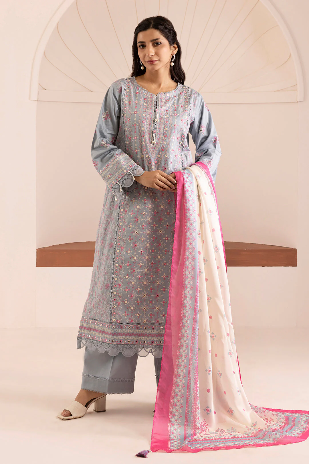 Zellbury Cotton Satin – Embroidered Shirt Shalwar Dupatta - 0257 - Image 4
