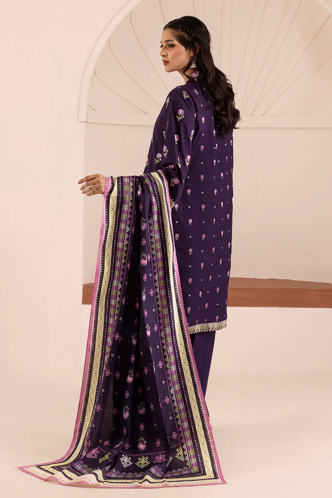 Zellbury Cotton Satin โ Embroidered Shirt Shalwar Dupatta - 0261 - Image 4