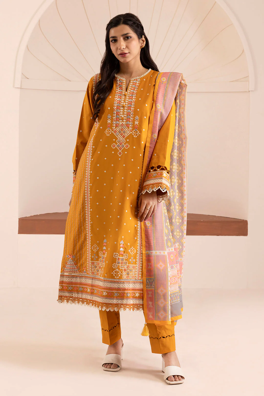Zellbury Cotton Satin – Embroidered Shirt Shalwar Dupatta - 0262 - Image 3