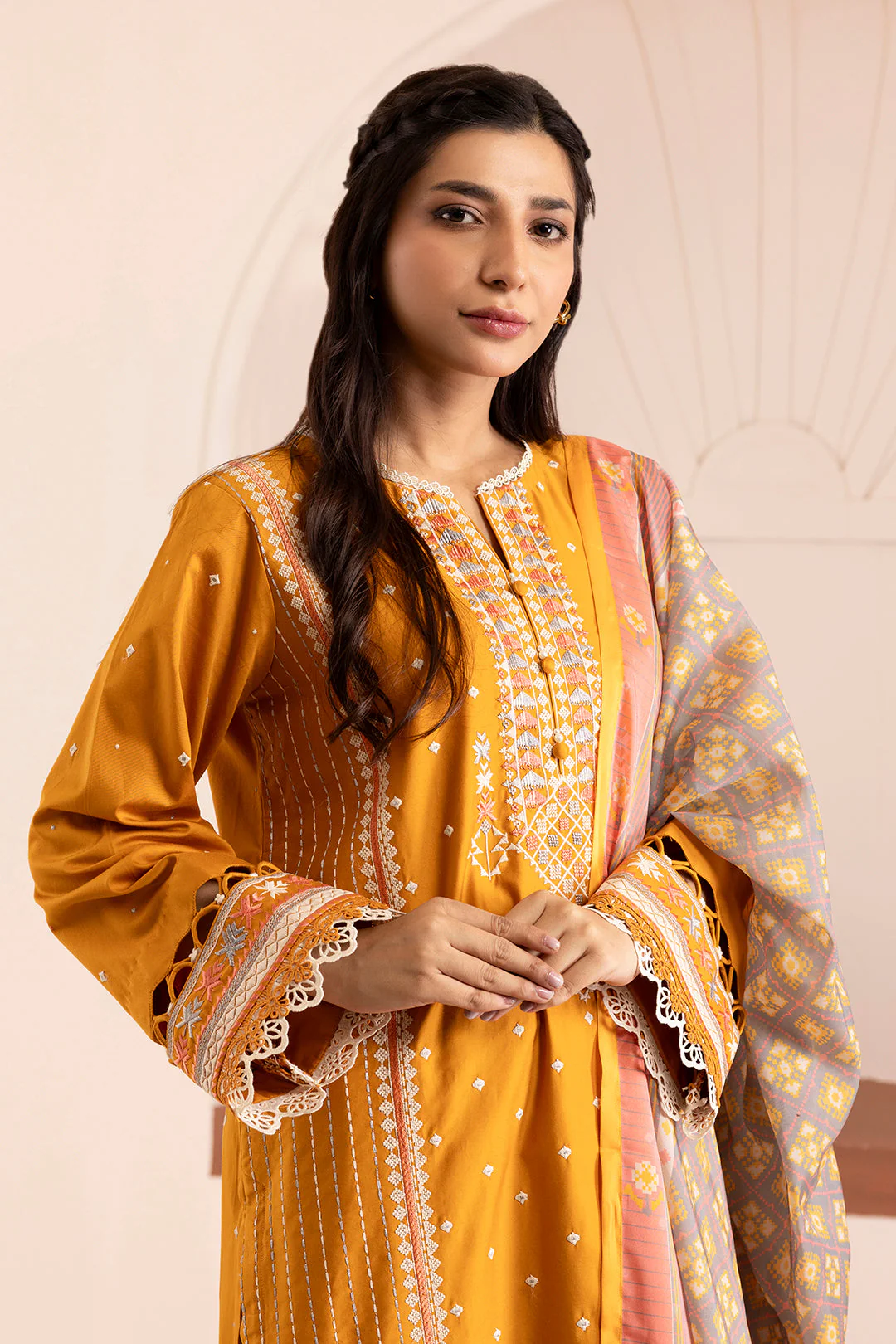 Zellbury Cotton Satin – Embroidered Shirt Shalwar Dupatta - 0262 - Image 4
