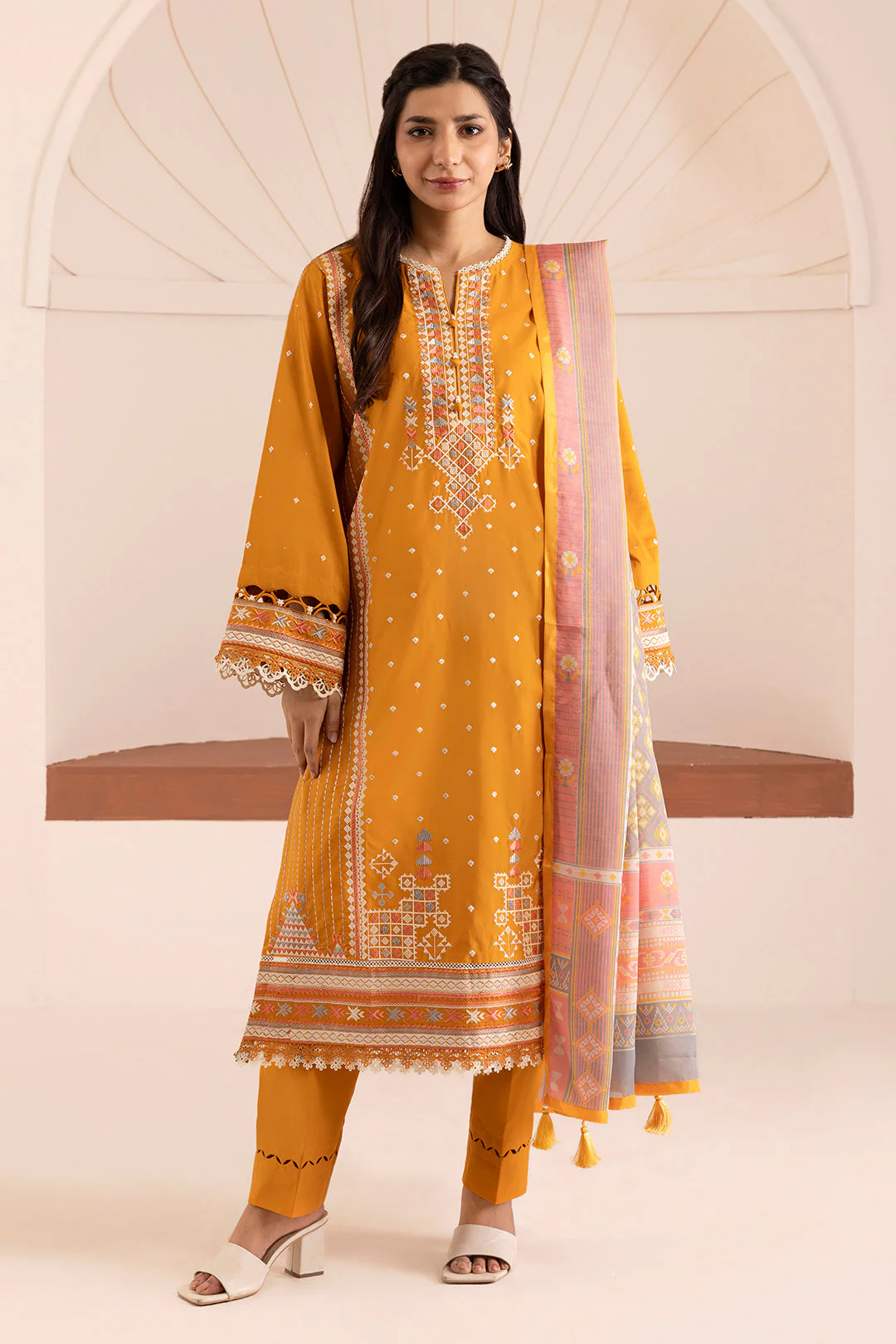 Zellbury Cotton Satin – Embroidered Shirt Shalwar Dupatta - 0262 - Image 5