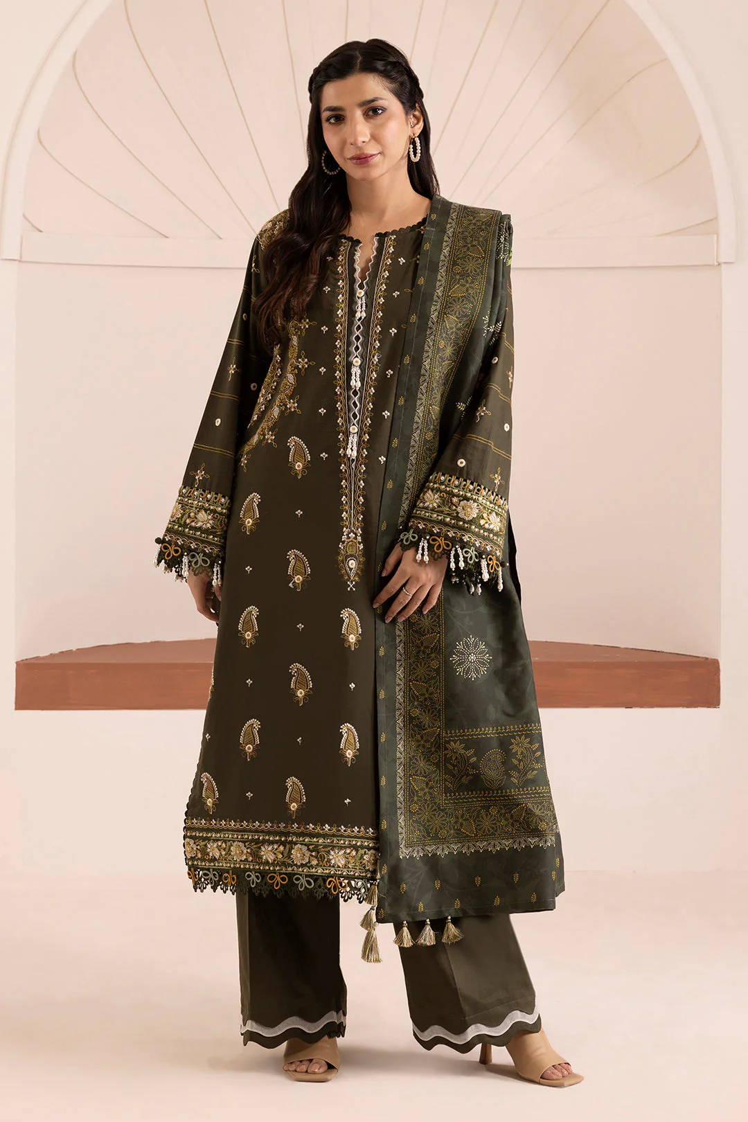 Zellbury Cotton Satin – Embroidered Shirt Shalwar Dupatta - 0266 - Image 3