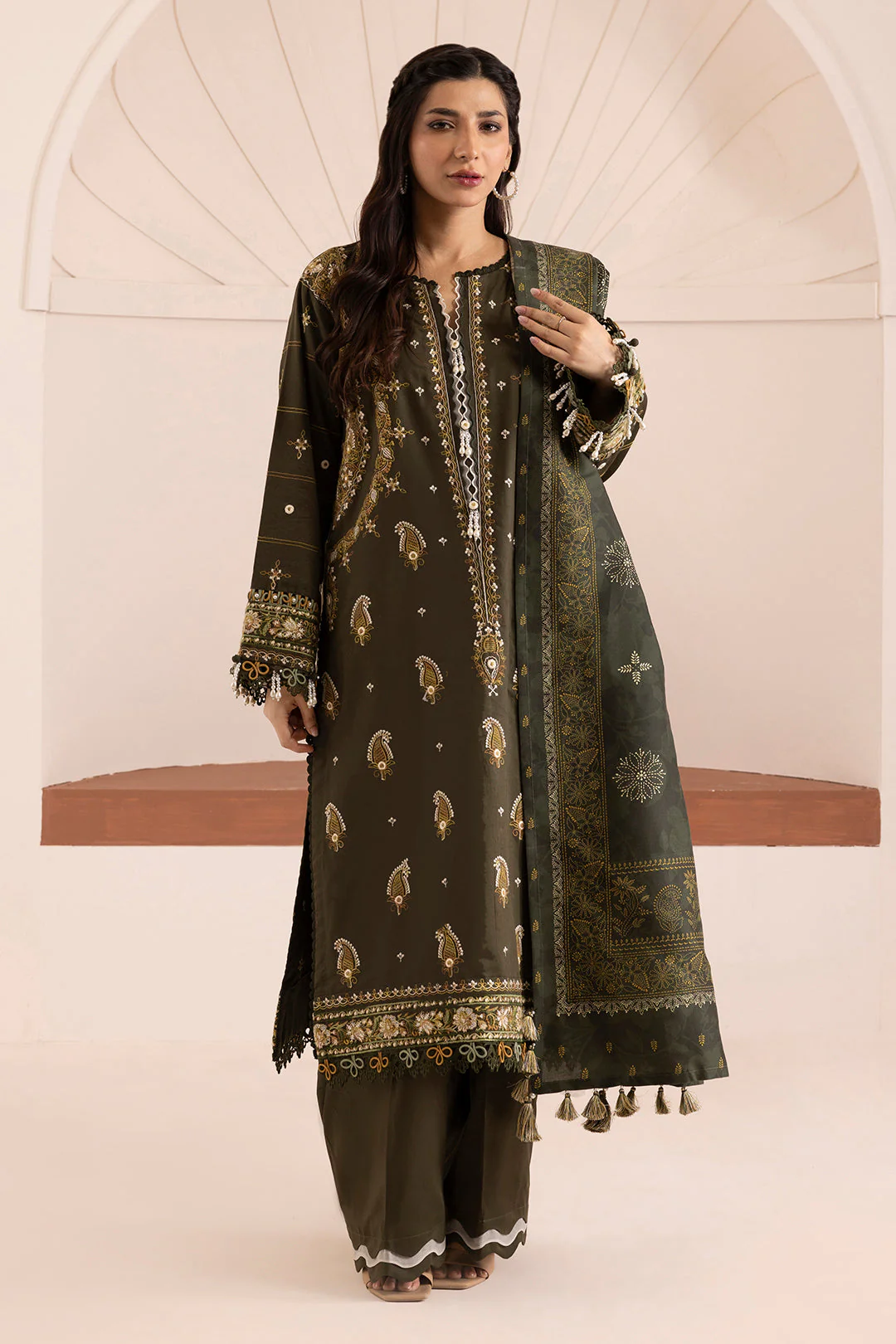 Zellbury Cotton Satin – Embroidered Shirt Shalwar Dupatta - 0266 - Image 4