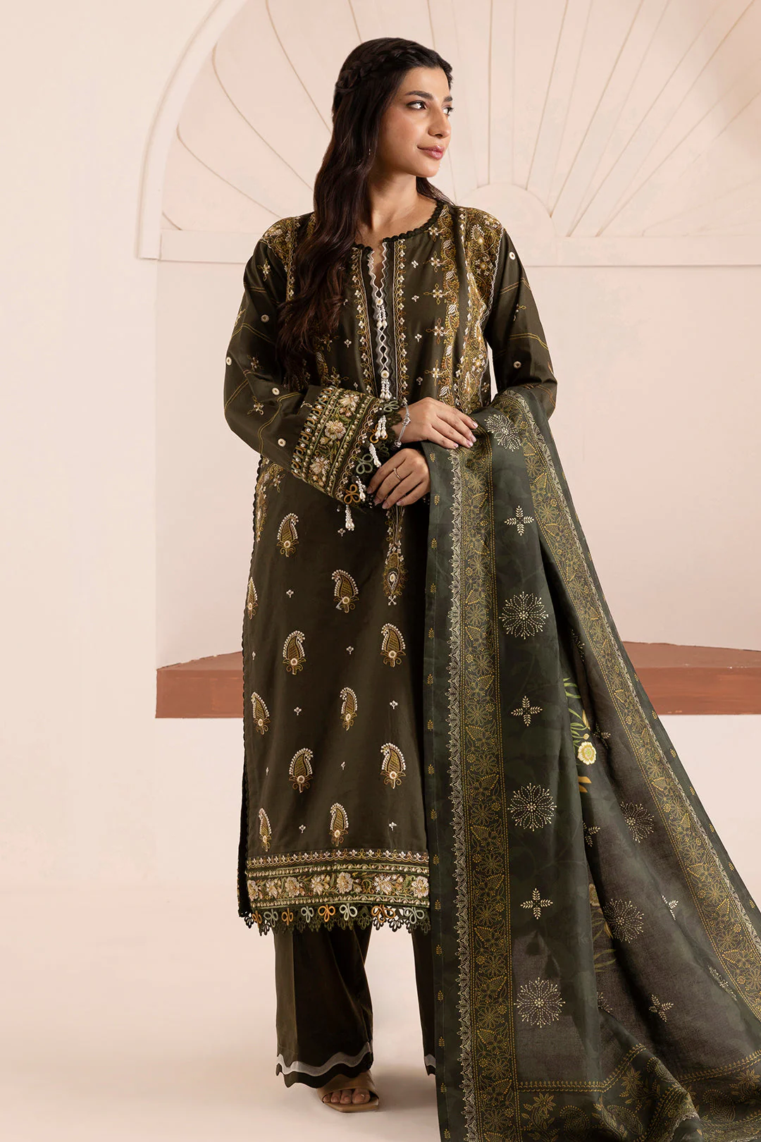 Zellbury Cotton Satin – Embroidered Shirt Shalwar Dupatta - 0266 - Image 6