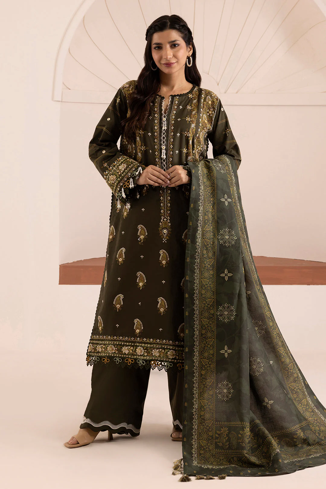 Zellbury Cotton Satin – Embroidered Shirt Shalwar Dupatta - 0266 - Image 7
