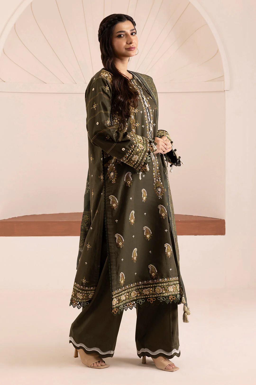 Zellbury Cotton Satin – Embroidered Shirt Shalwar Dupatta - 0266 - Image 8