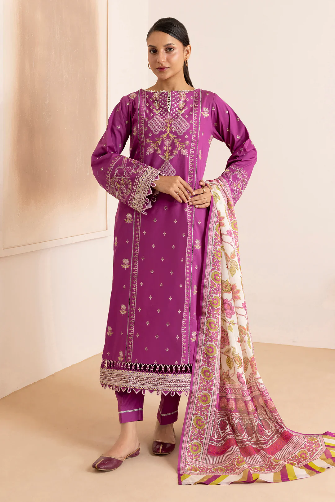 Zellbury Cotton Satin – Embroidered Shirt Shalwar Dupatta - 0259