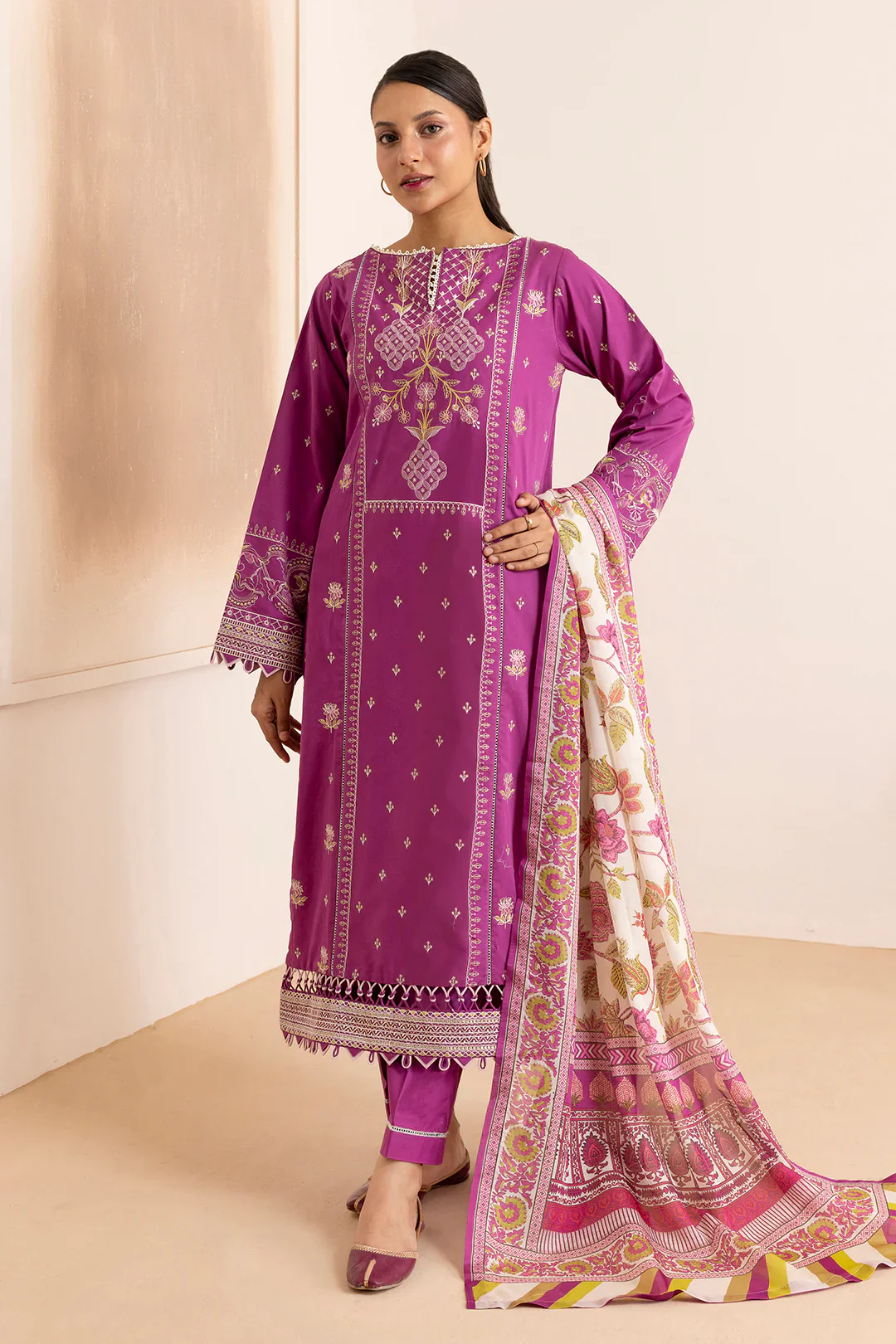 Zellbury Cotton Satin – Embroidered Shirt Shalwar Dupatta - 0259 - Image 3