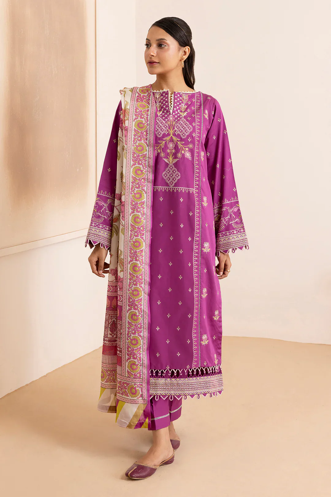 Zellbury Cotton Satin – Embroidered Shirt Shalwar Dupatta - 0259 - Image 4